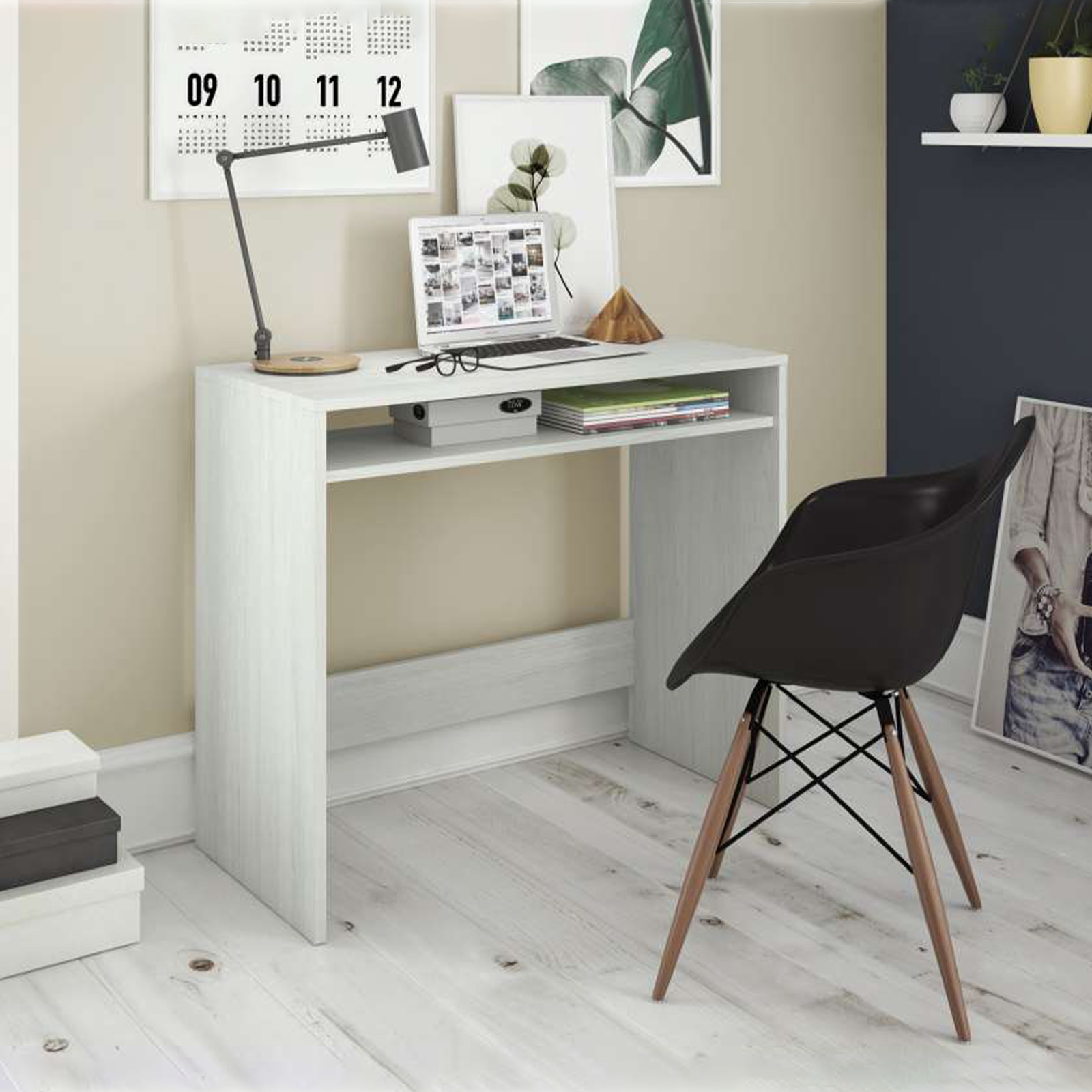 Scrivania in legno bianco "Star" per ufficio con 1 ripiano fisso a giorno cm 79x43 78h