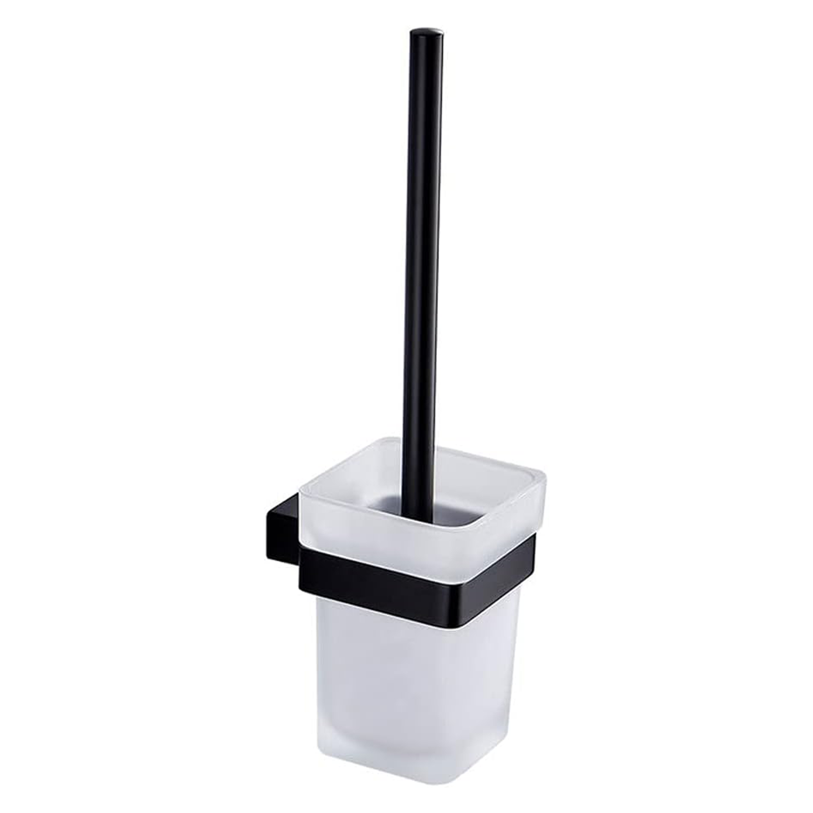 Set da bagno "Stelvio" bicchiere porta spazzolino sapone scopino in vetro satinato e acciaio