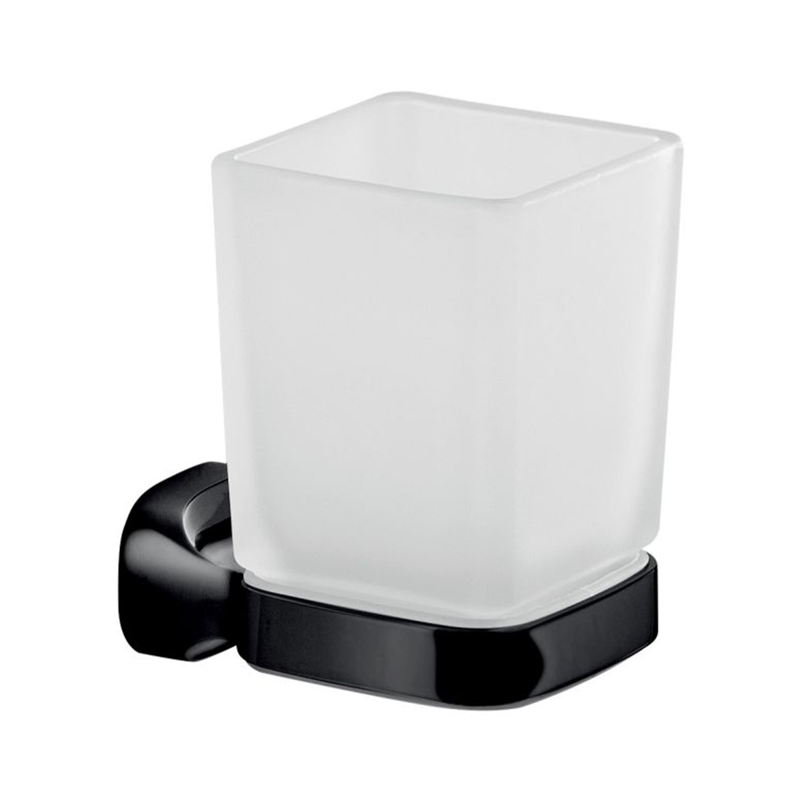 Set da bagno "Stelvio" bicchiere porta spazzolino sapone scopino in vetro satinato e acciaio