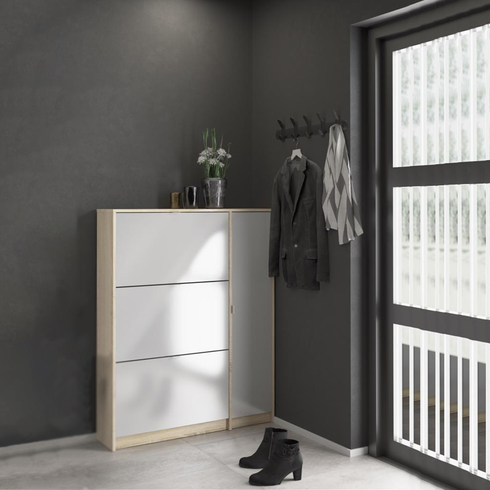 Mobile scarpiera modulare "Class" in legno con 1 anta e 3 ribalte cm 102x24 125h