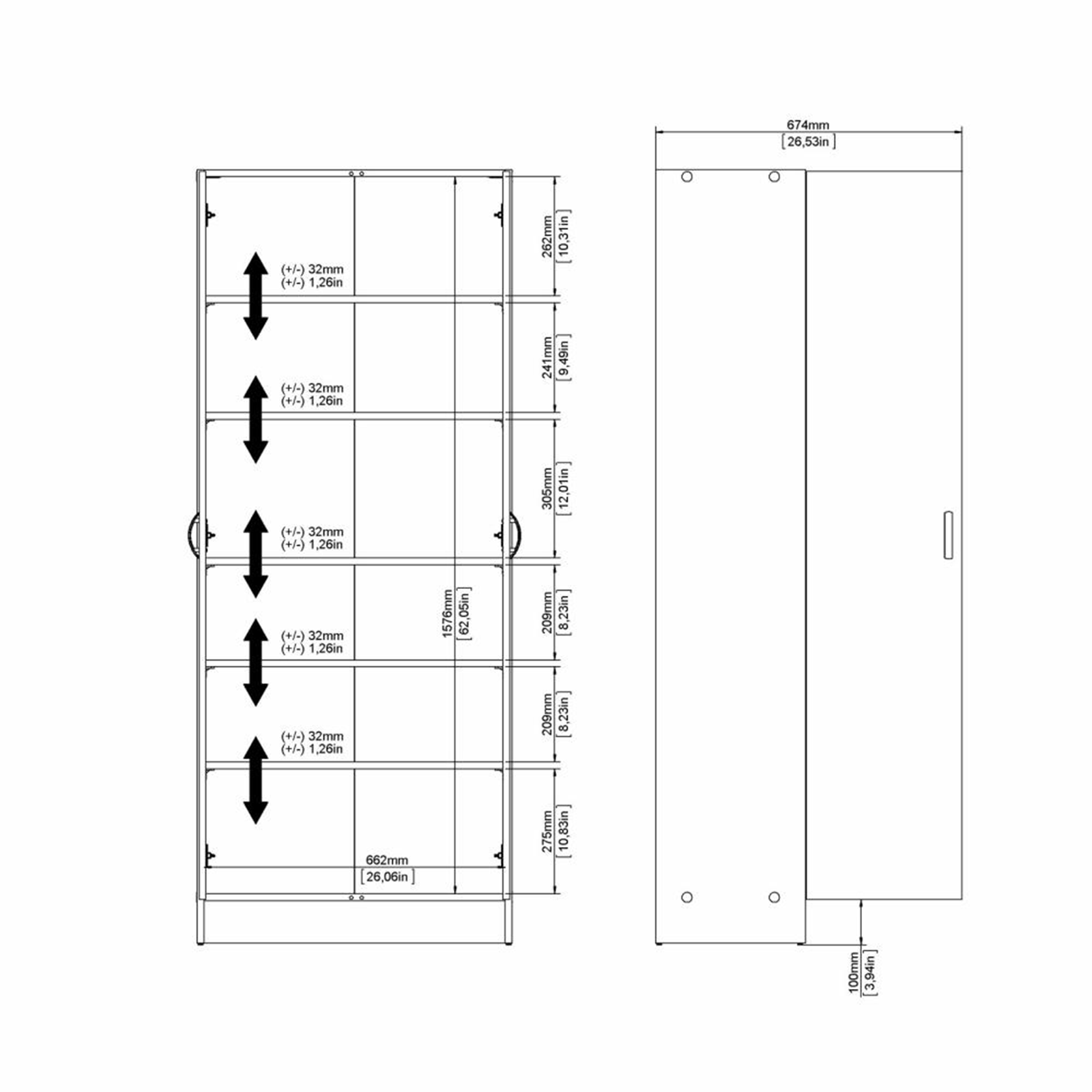 Armadio scarpiera a 2 ante "Focus" in legno bianco cm 69,2x34,6 170,4h