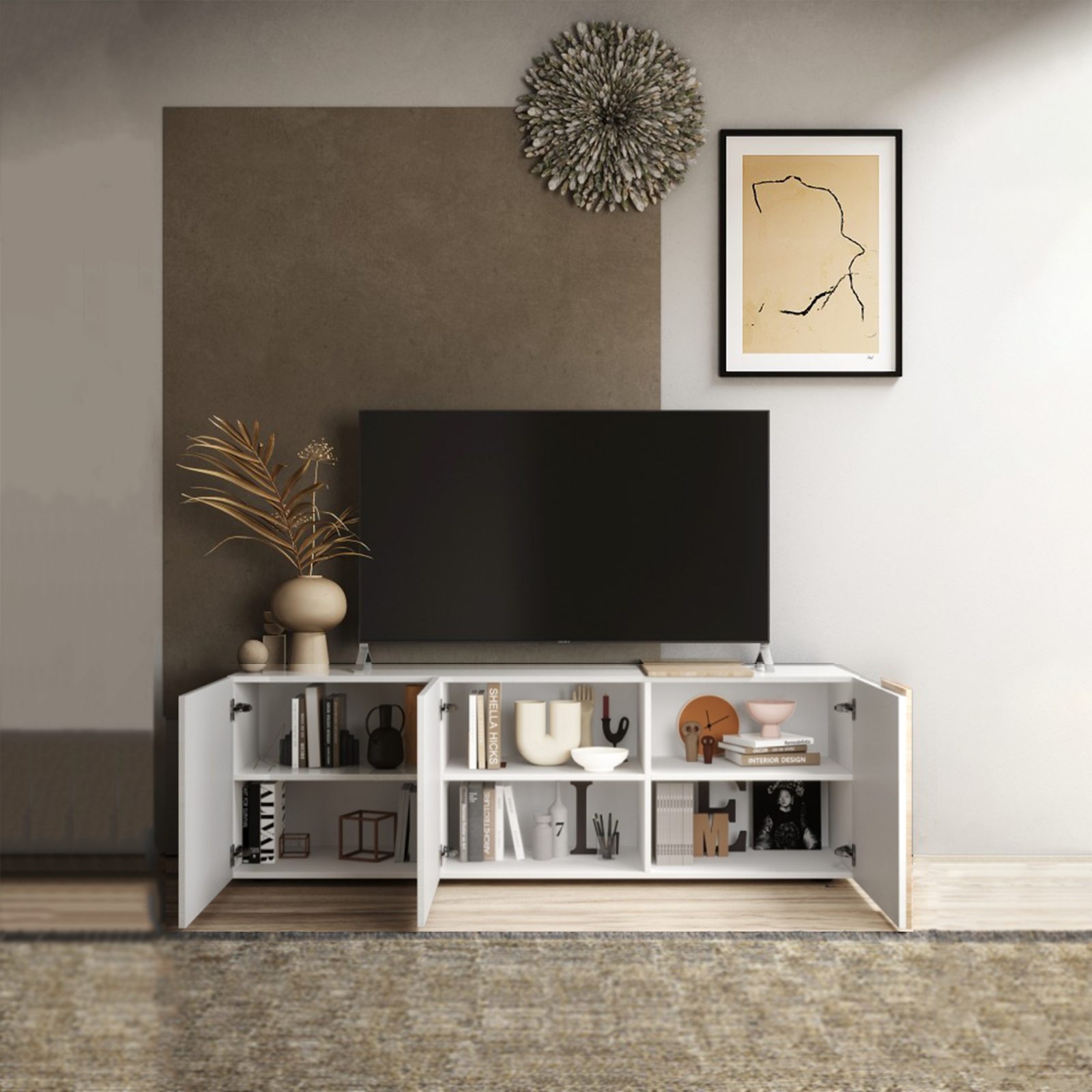 Mobile  3 ante porta tv in legno "Venus" da soggiorno cm 181x44 59h