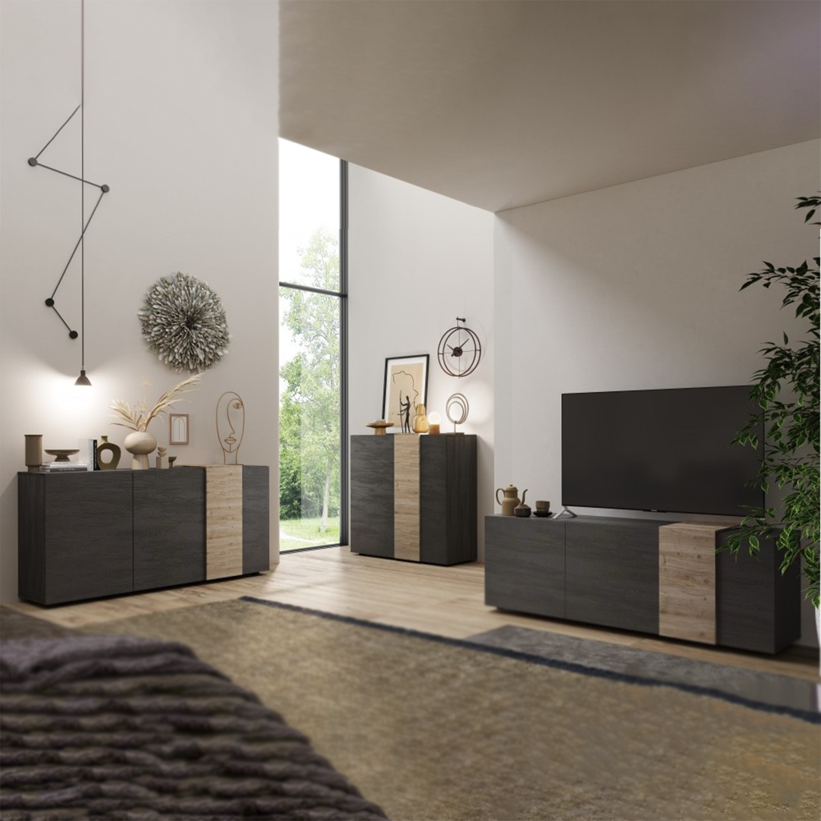 Mobile  3 ante porta tv in legno "Venus" da soggiorno cm 181x44 59h