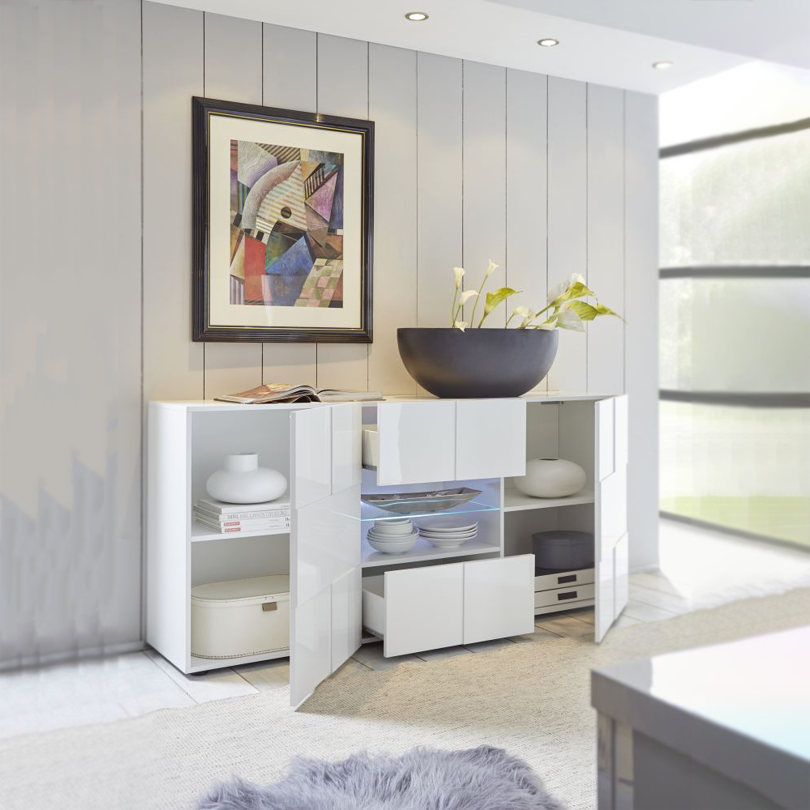 Madia da ingresso in legno "Dama" 2 ante e 2 cassetti cm 181x43 84h