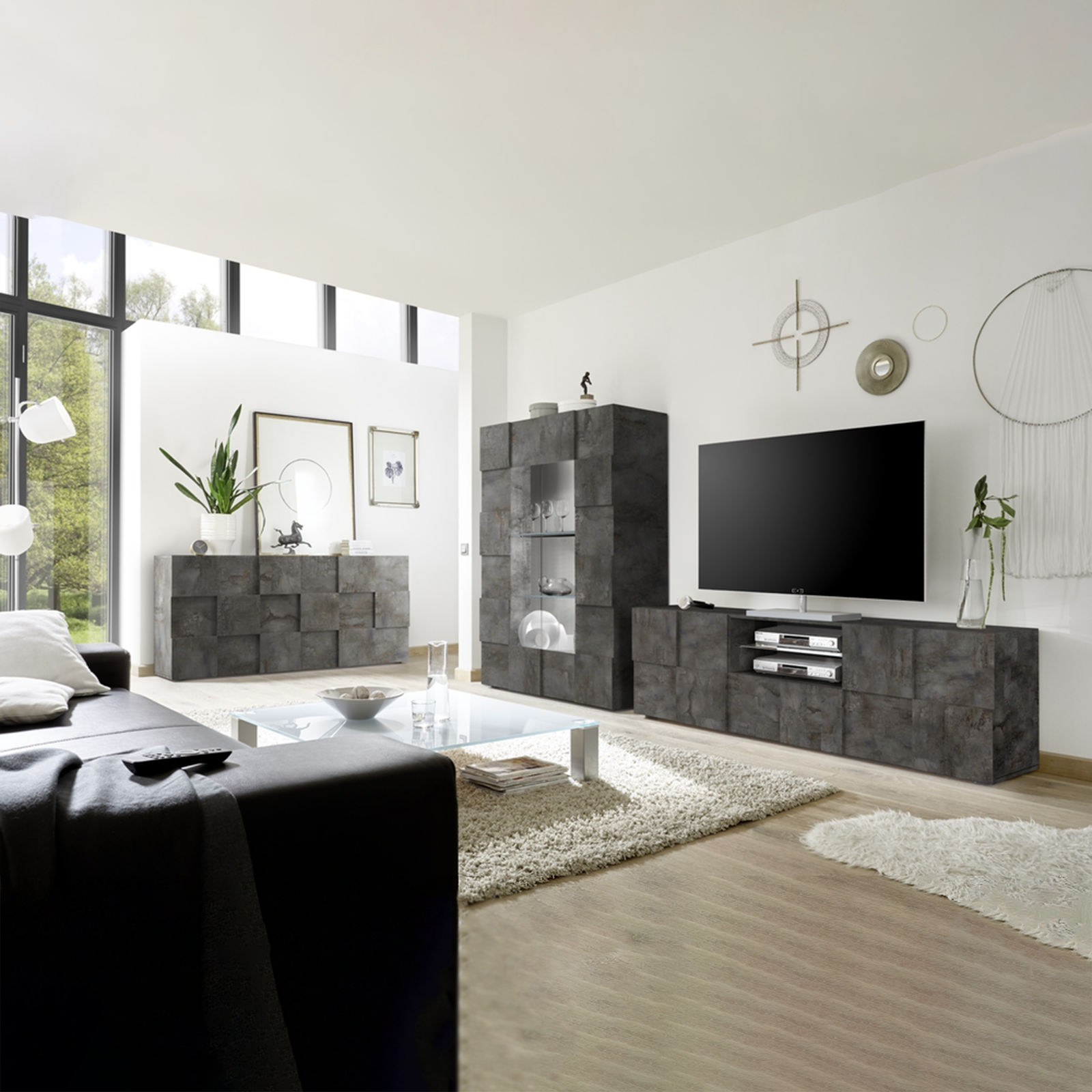 Madia da ingresso in legno "Dama" mobile soggiorno con 3 ante cm 181x43 84h