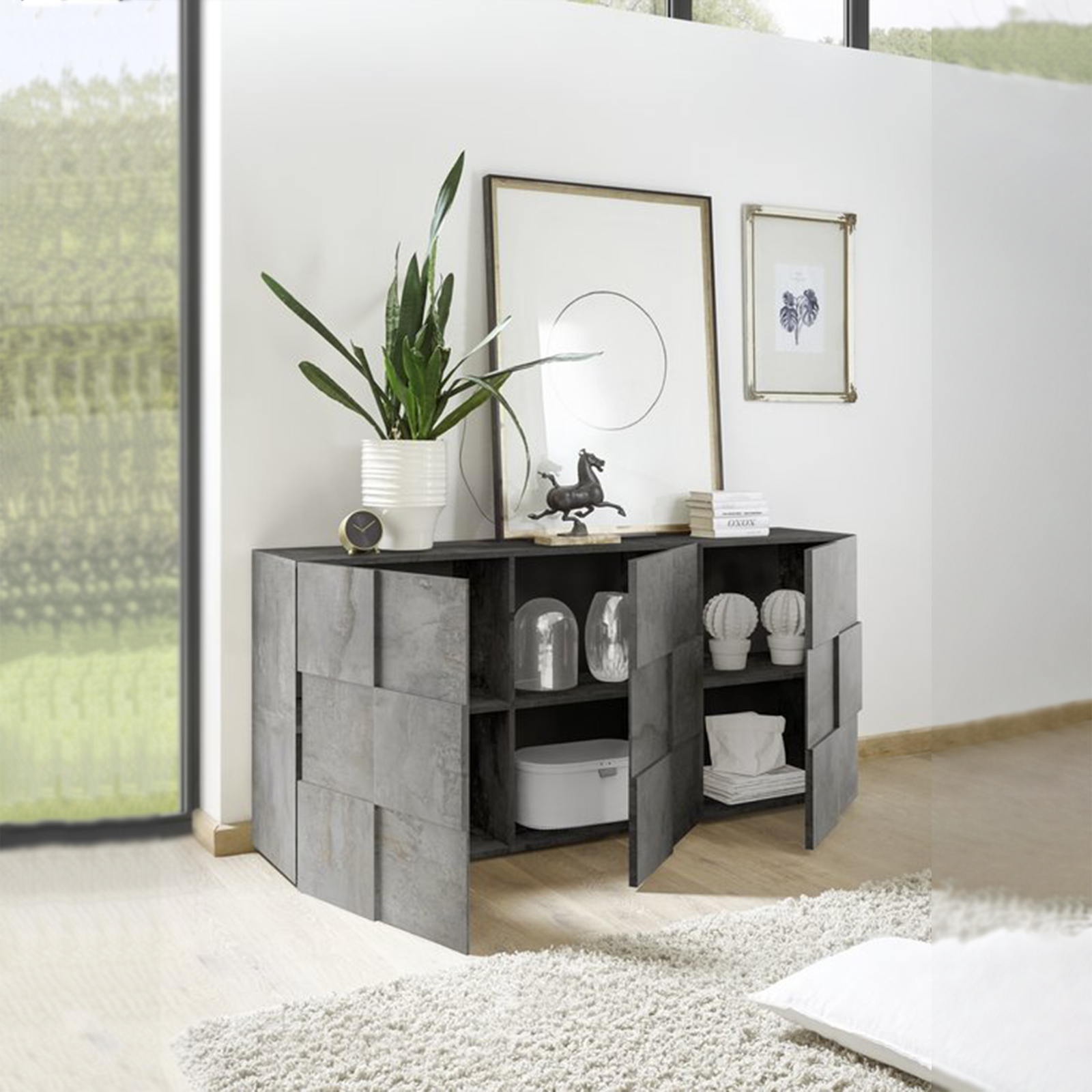 Madia da ingresso in legno "Dama" mobile soggiorno con 3 ante cm 181x43 84h