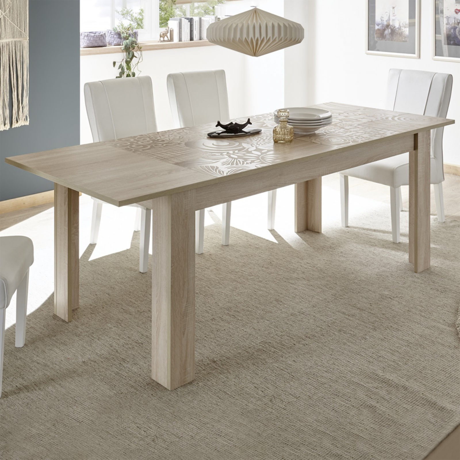 Tavolo allungabile moderno "Miro" in legno serigrafato cm 137/185x90 79h