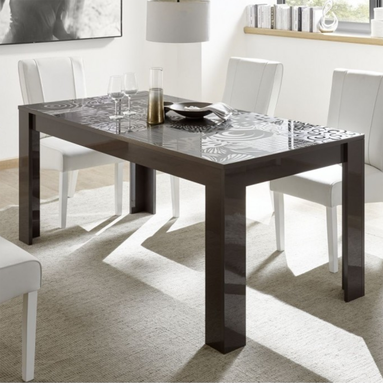 Tavolo allungabile moderno "Miro" in legno serigrafato cm 137/185x90 79h