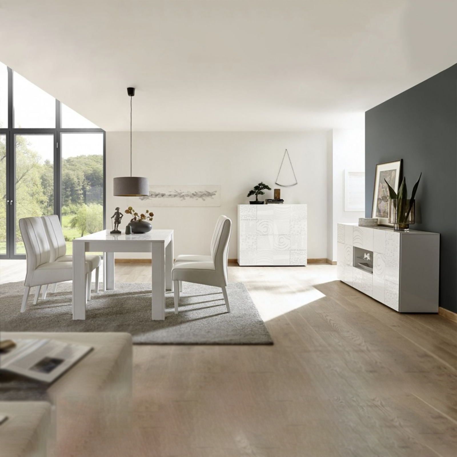 Tavolo fisso moderno "Urban" in legno bianco serigrafato cm 180x90 79h