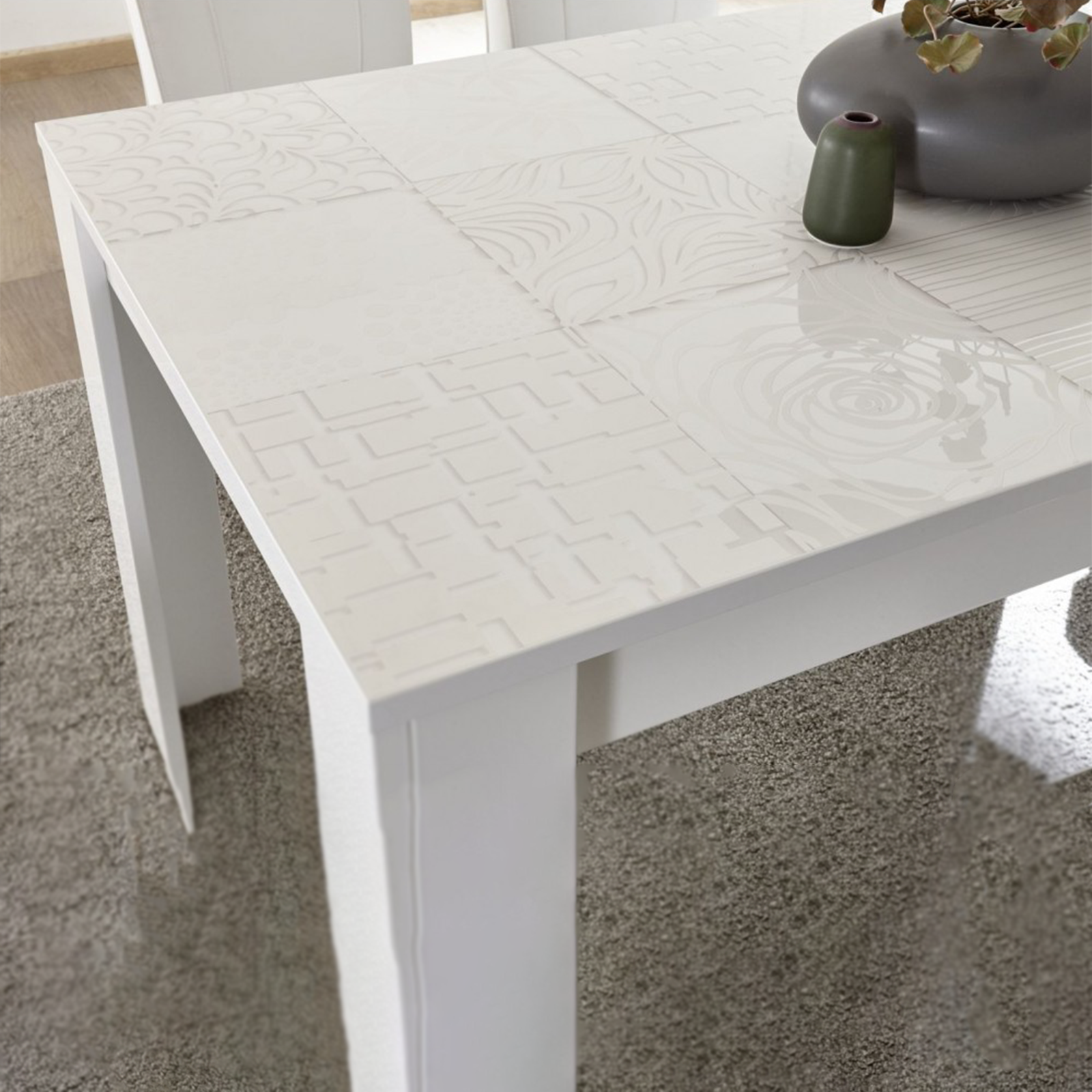 Tavolo fisso moderno "Urban" in legno bianco serigrafato cm 180x90 79h