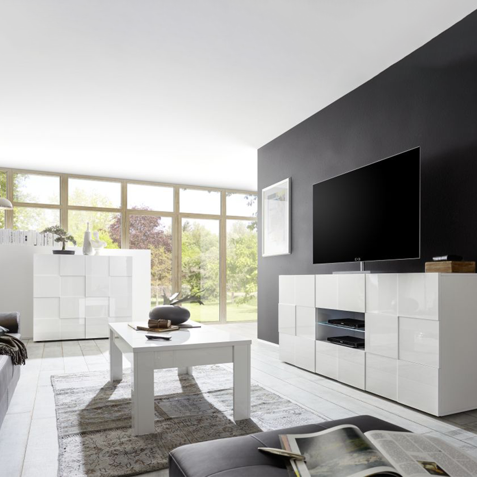 Tavolino basso da soggiorno "Dama" in legno di rovere cm 122x65 45h