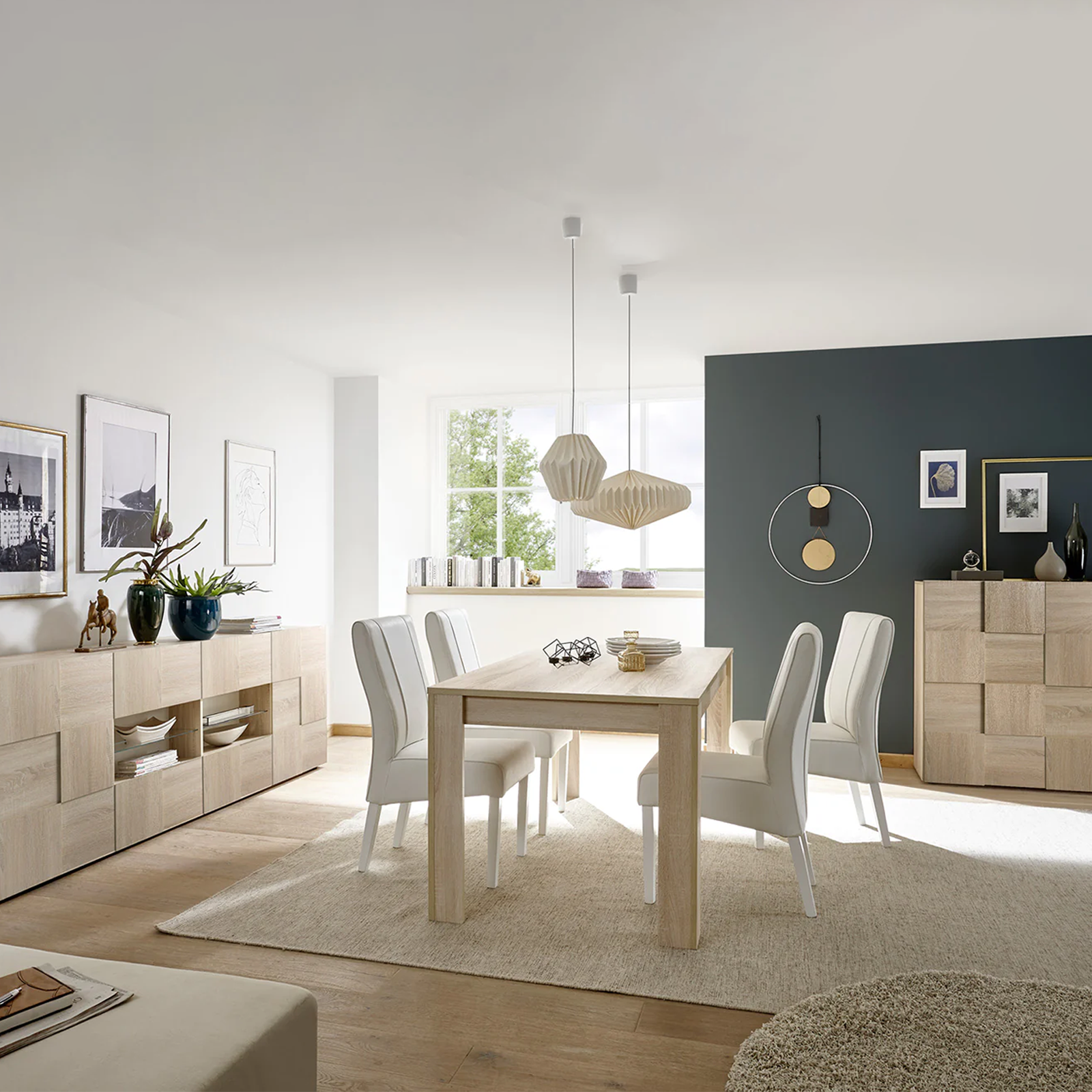 Tavolo allungabile moderno "Dama" in legno rovere cm 137/185x90 79h