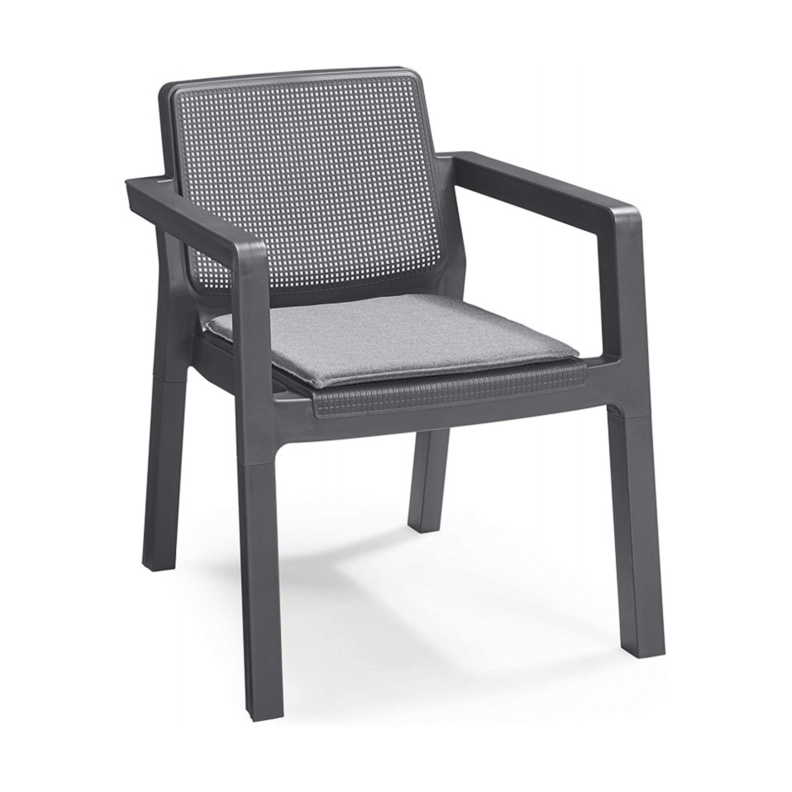 Salotto da giardino in resina "Emily" graphite divano + 2 poltrone + tavolino con cuscini