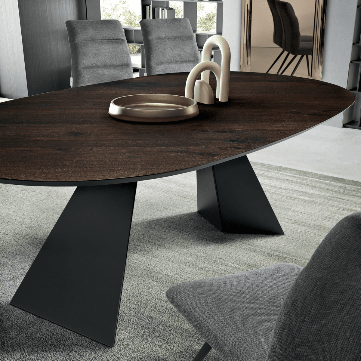 Tavolo fisso moderno da pranzo "Nargy" con base in metallo e piano in rovere cm 210x109 75h - MondoViro