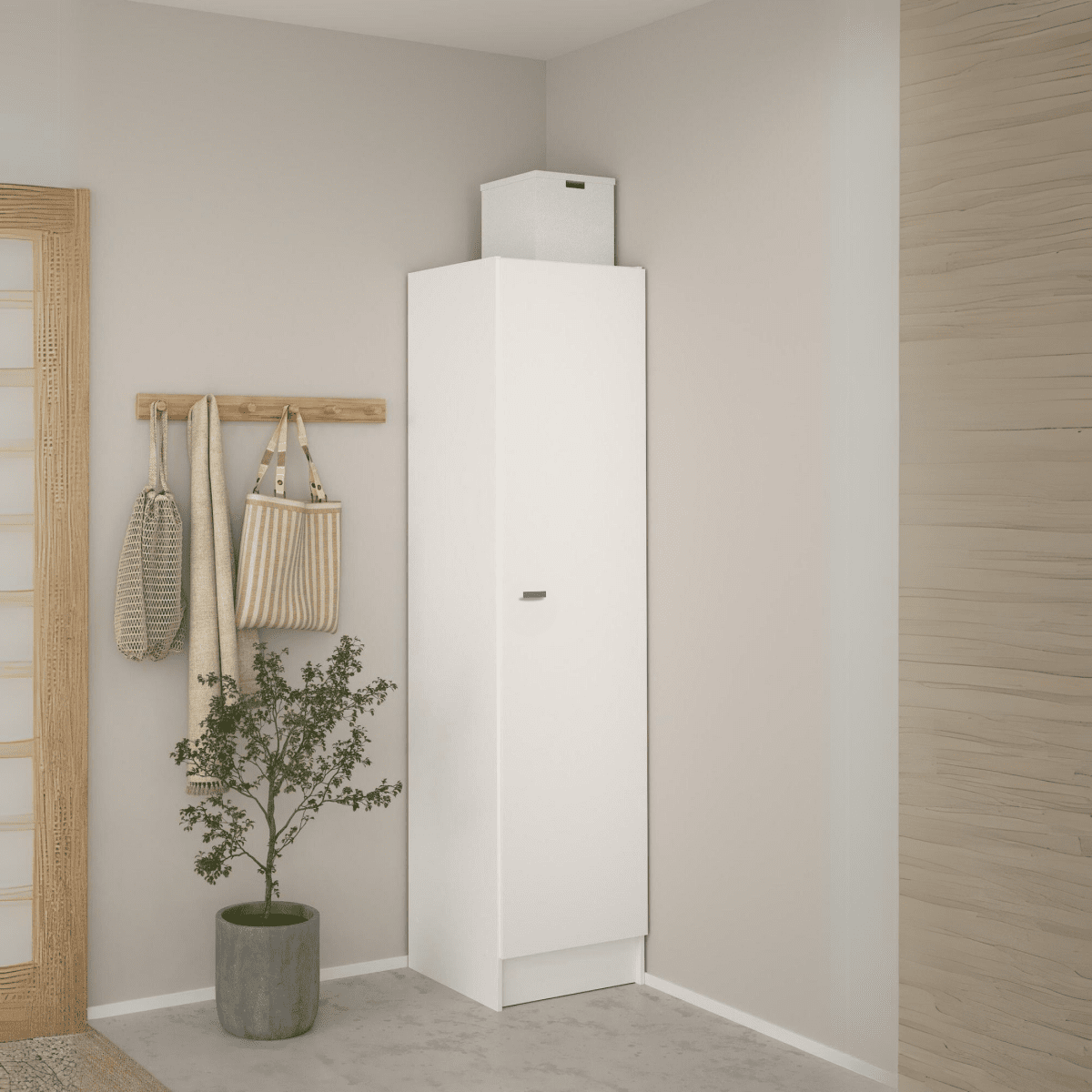 Mobile colonna multiuso a 1 anta "Ricla" in legno bianco laccato cm 31x34 183h - MondoViro