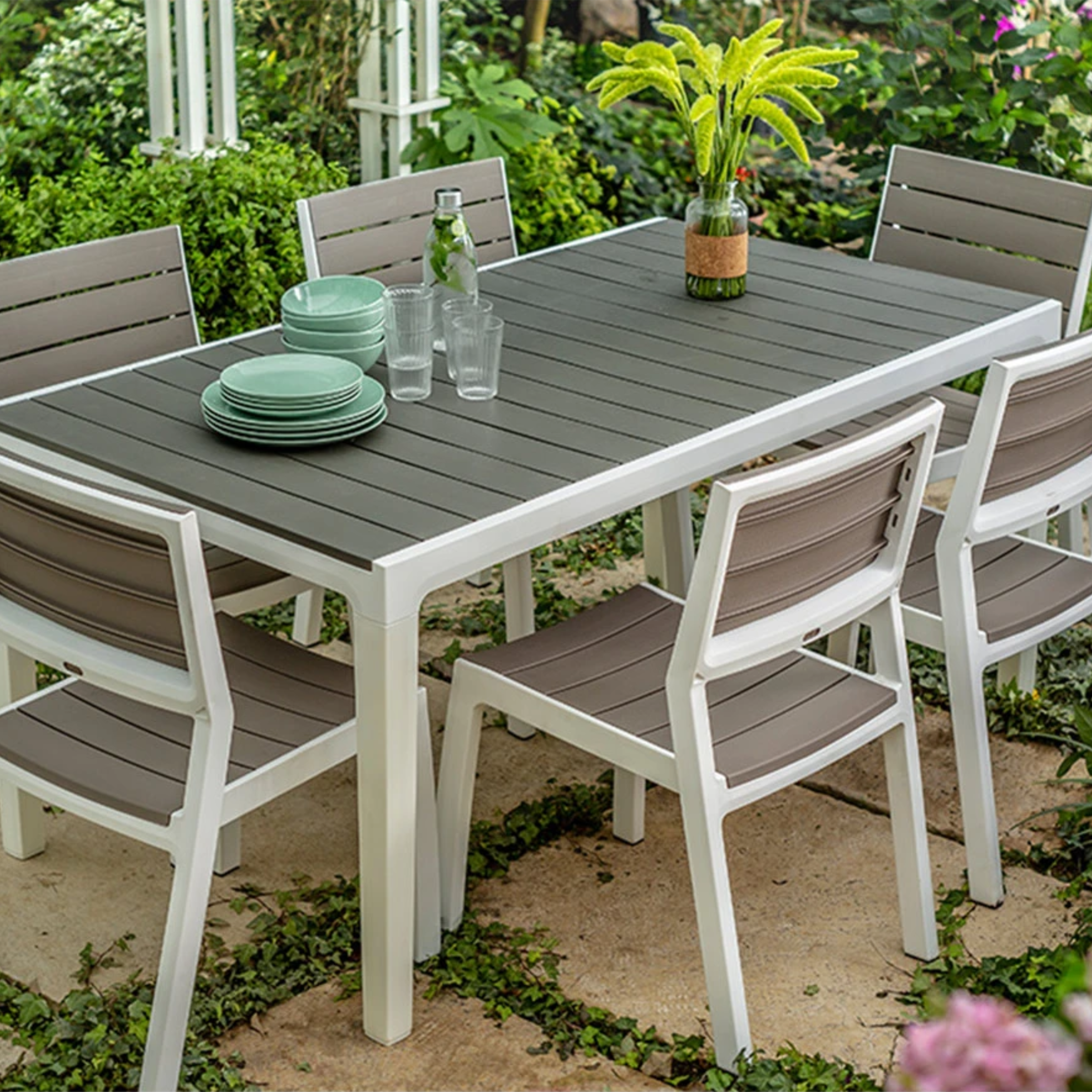 Set di sedie in resina "Harmony" effetto legno da giardino cm 54x58 86h