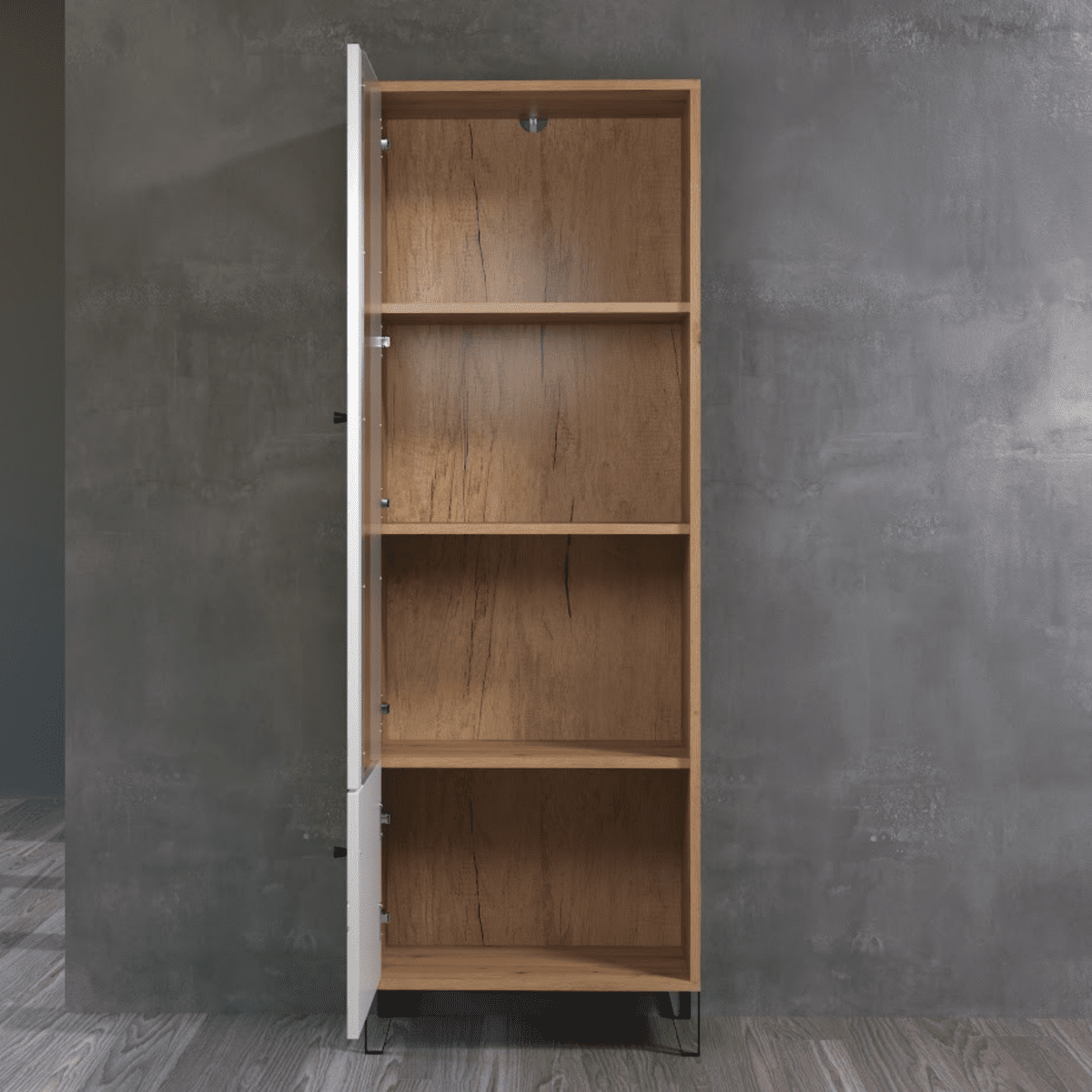 Set mobili da soggiorno "Living Bollo" in legno rovere artisan e bianco - MondoViro