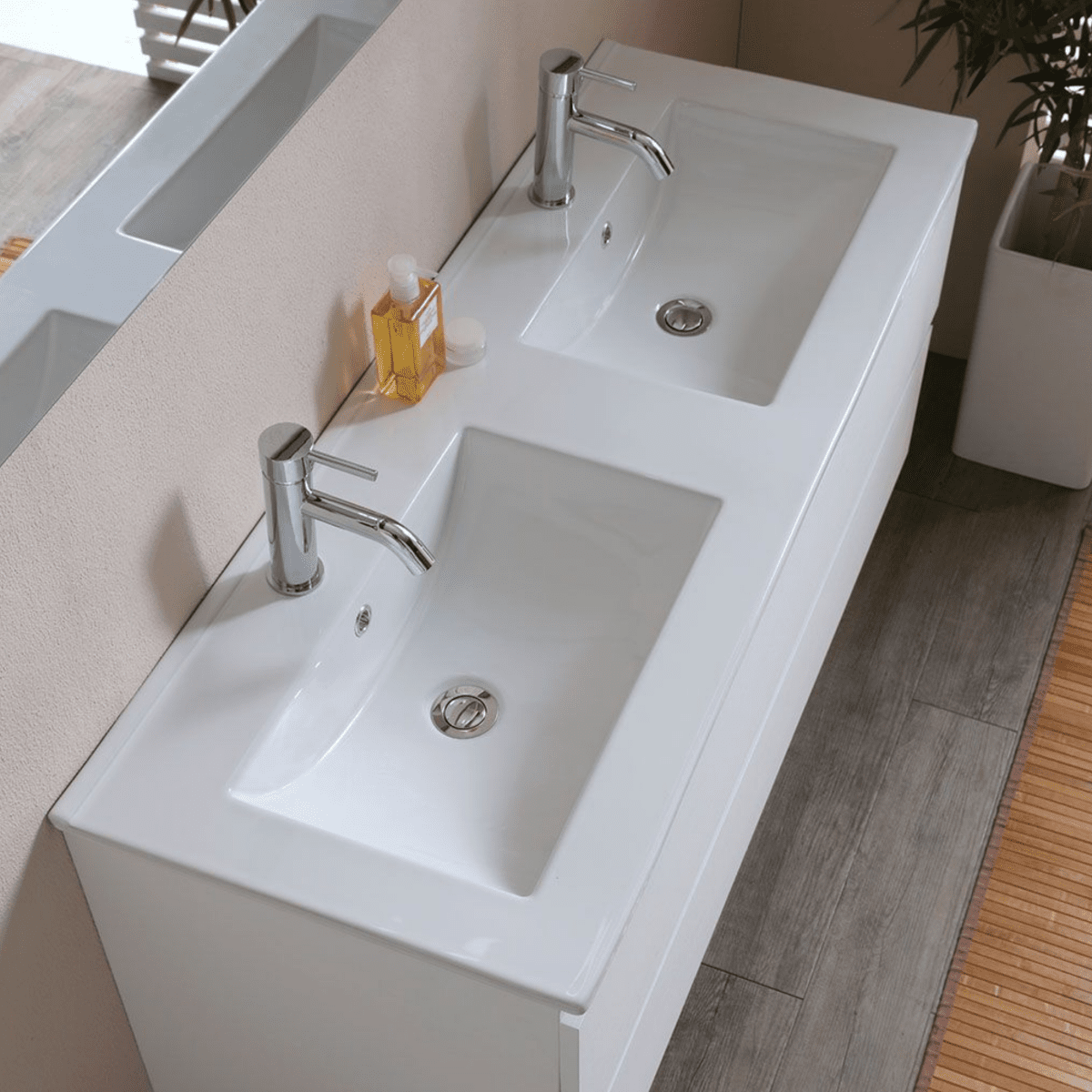 Mobile bagno "Belize120" cm con doppio lavabo e due cassetti finitura bianco legno - MondoViro