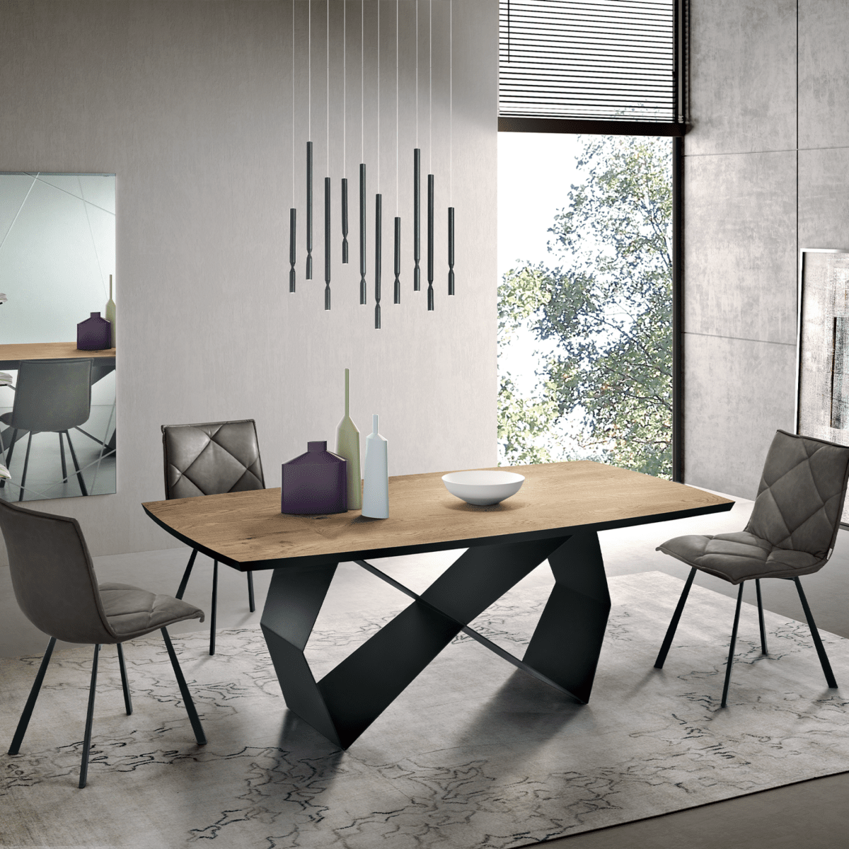 Tavolo allungabile da pranzo "Reina" con base in metallo e piano in rovere cm 200/300x100 75h - MondoViro