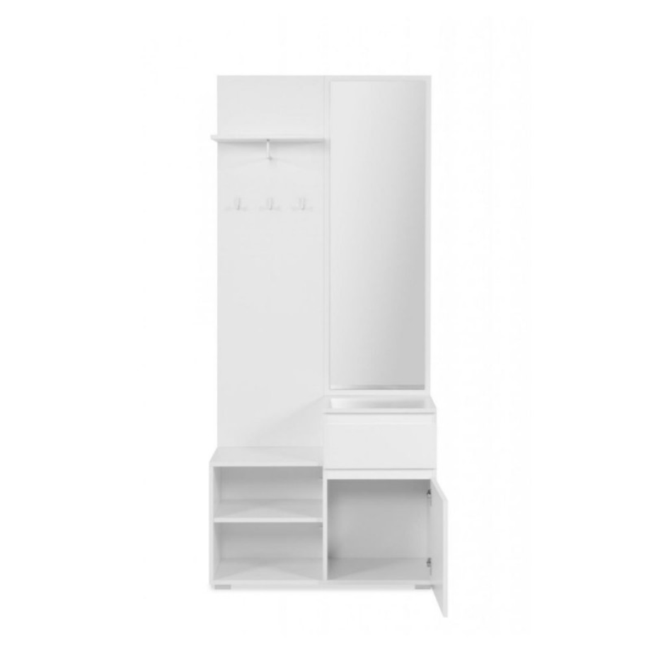 Mobile da ingresso “Image” bianco con specchio incluso e 3 ganci appendiabiti cm 85x37 195h