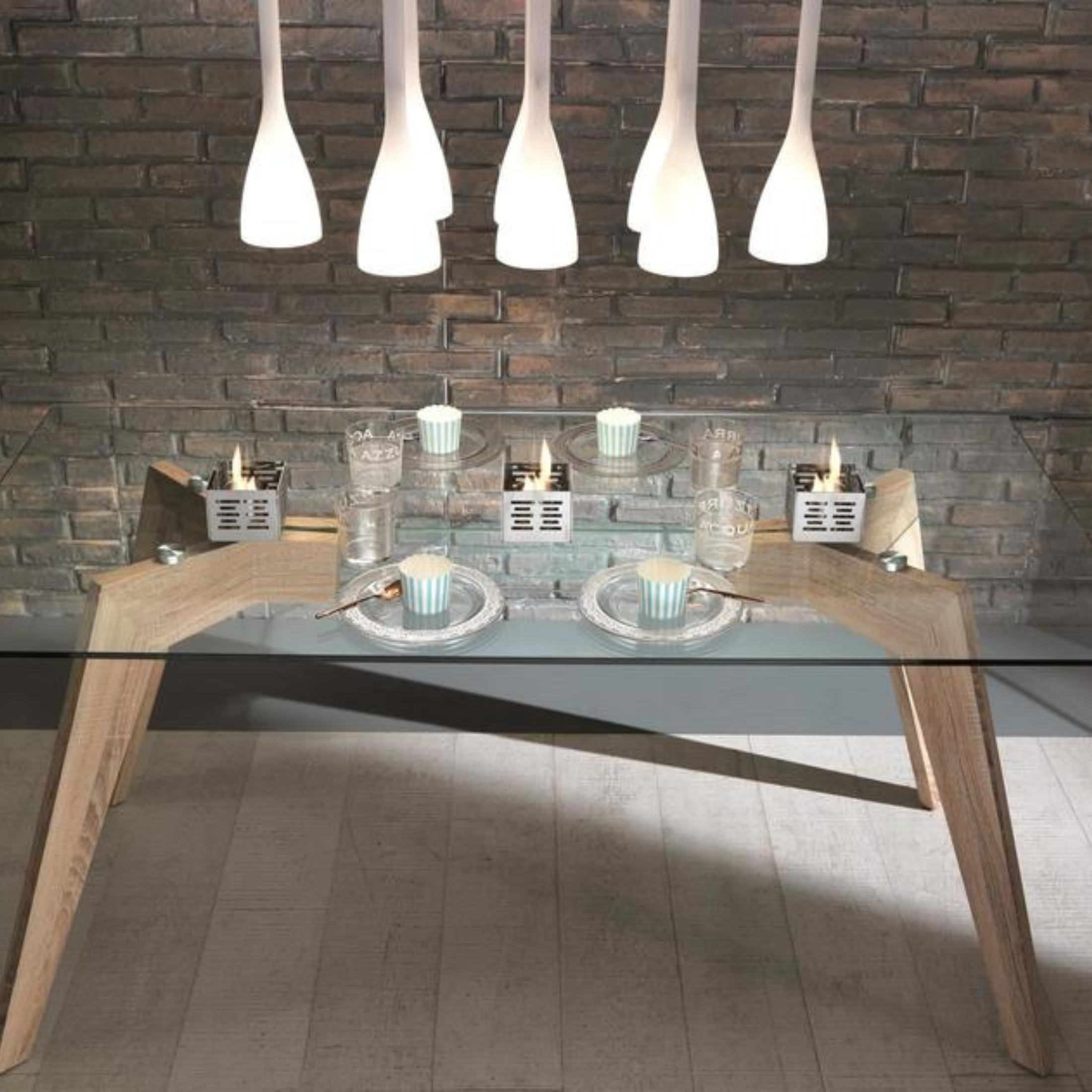 Set di 3 caminetti bioetanolo "Antea" da tavolo in acciaio satinato cm 10x10 8h