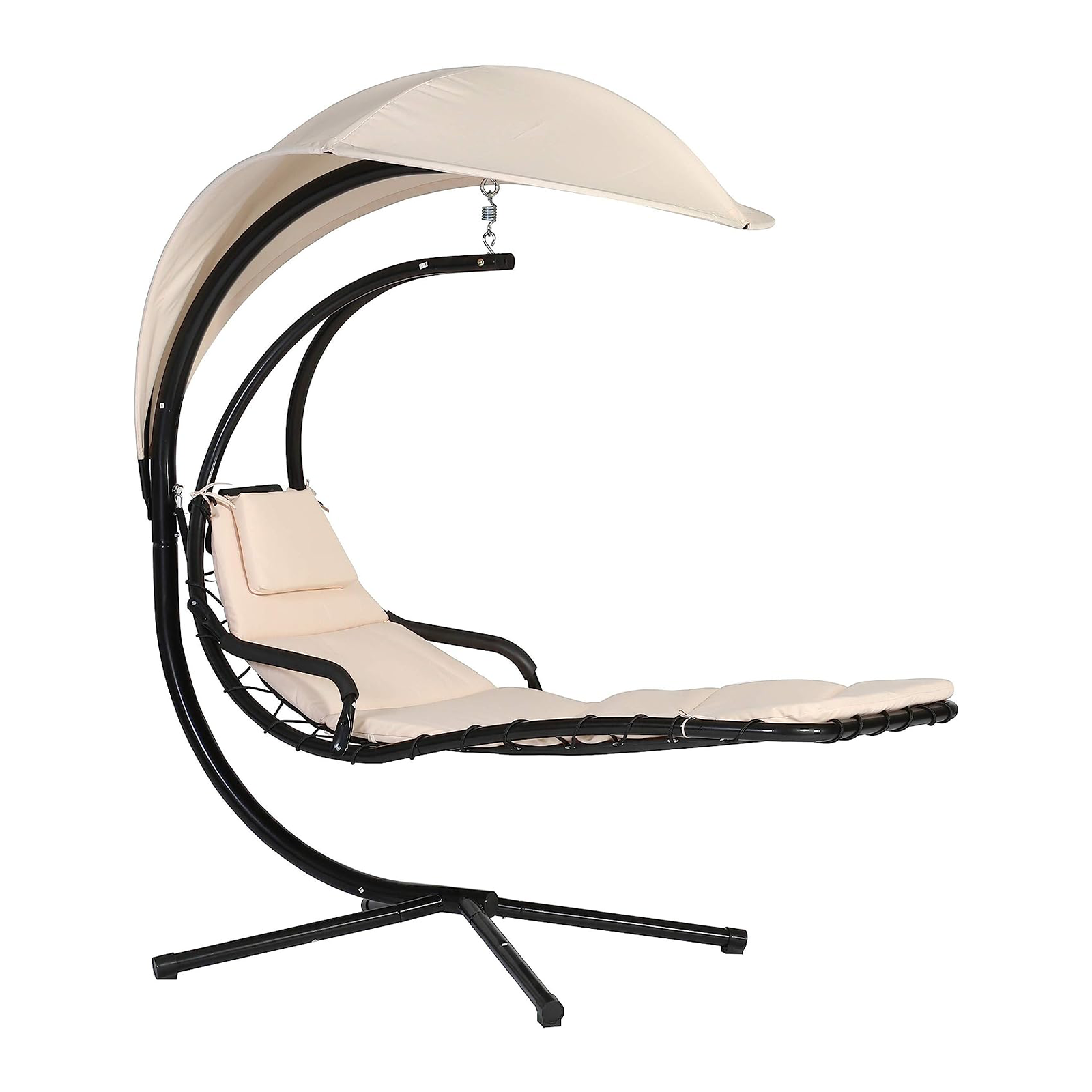 Lettino dondolo da giardino "Ground" in acciaio con cuscino e tettuccio cm 197x104 200h