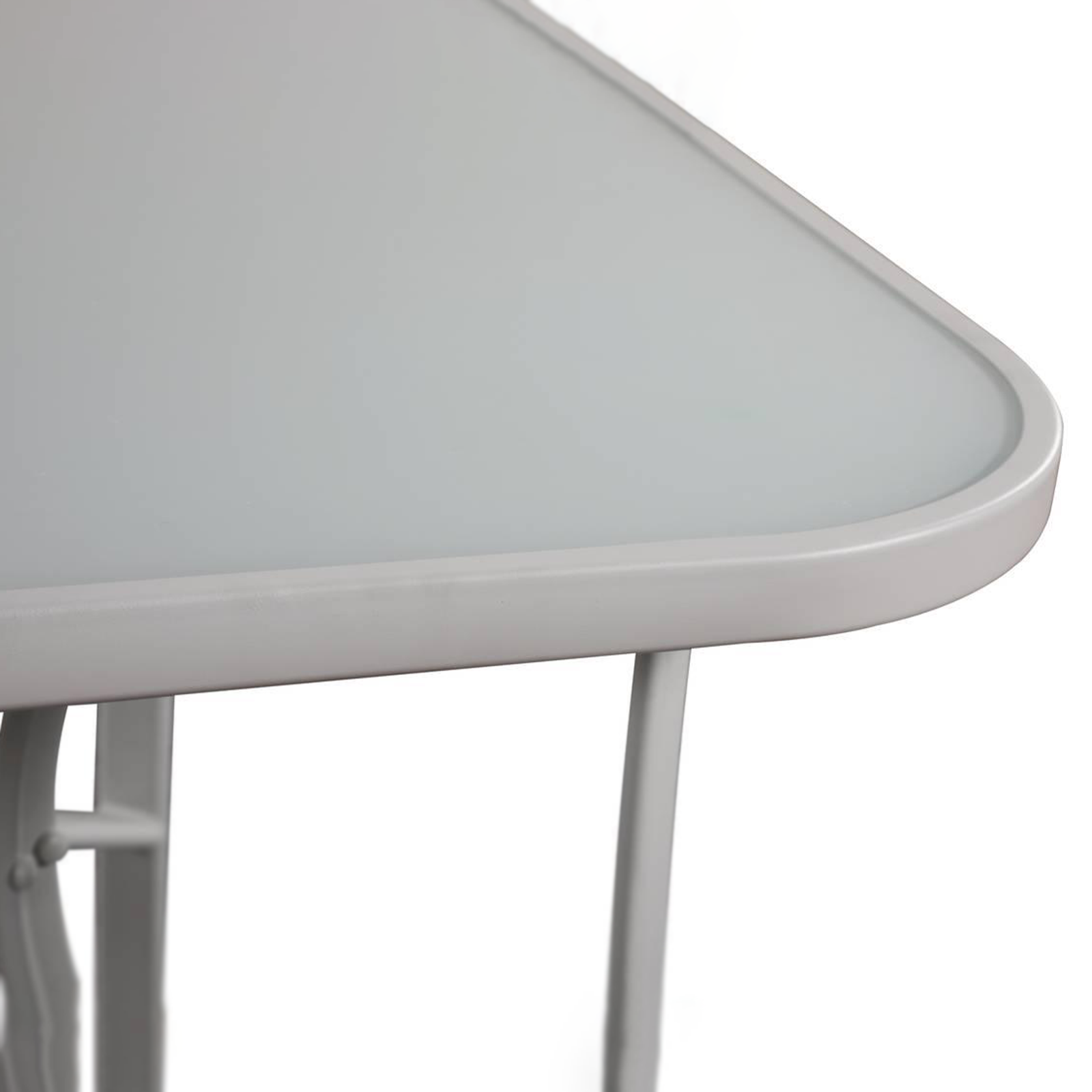 Tavolo da pranzo in metallo "Giove" piano di cristallo temperato e foro porta ombrellone per giardino