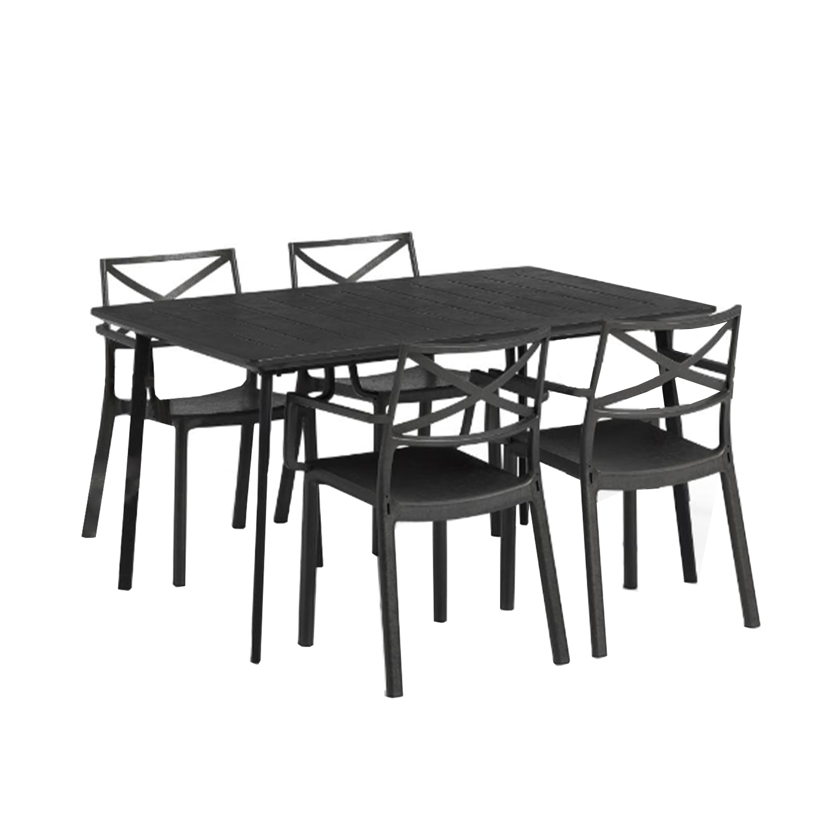 Tavolo da pranzo in resina "Cast Iron" piano effetto ghisa per giardino cm 150x90 74h