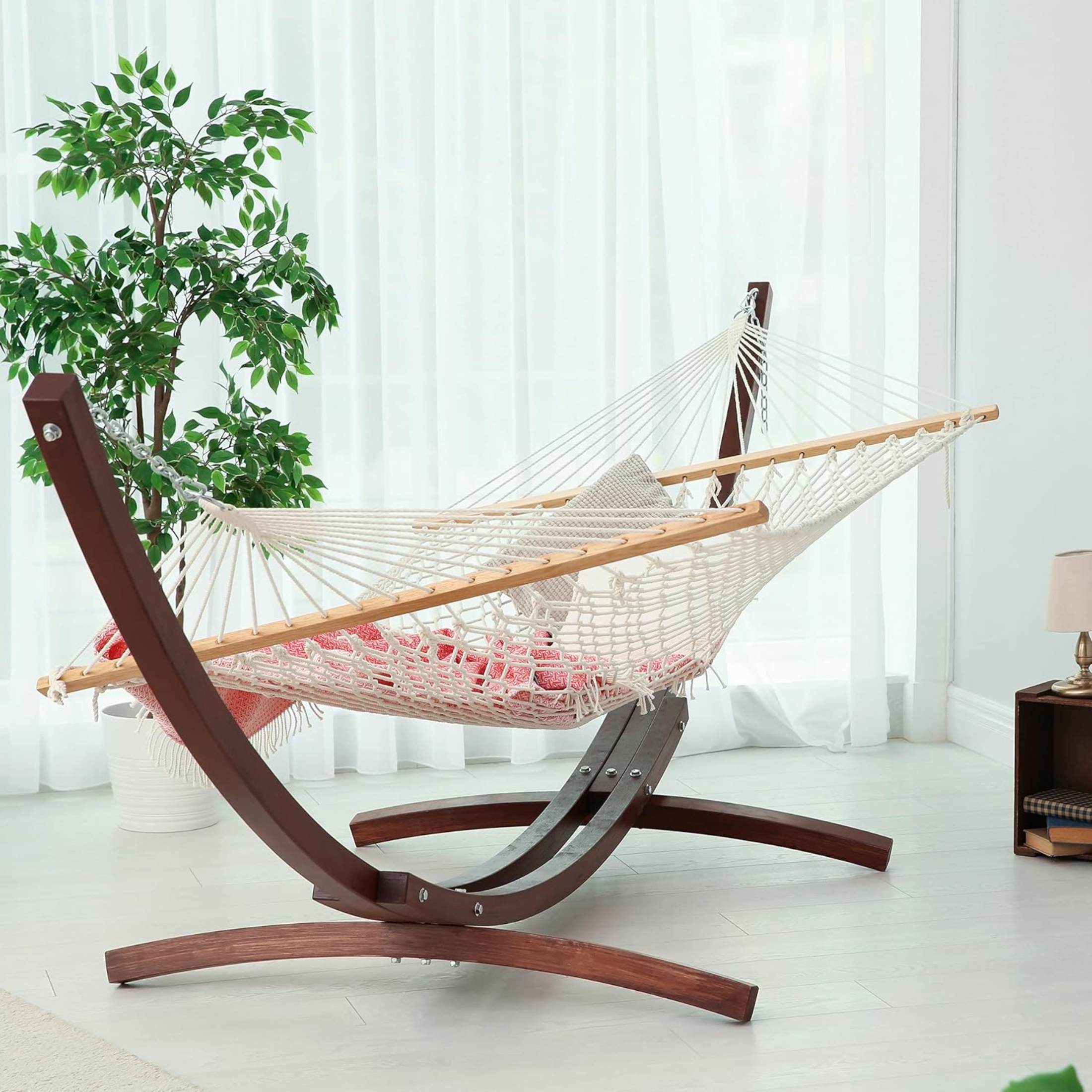 Amaca da giardino in tela intrecciata "Kila" con supporto in legno l 200 cm