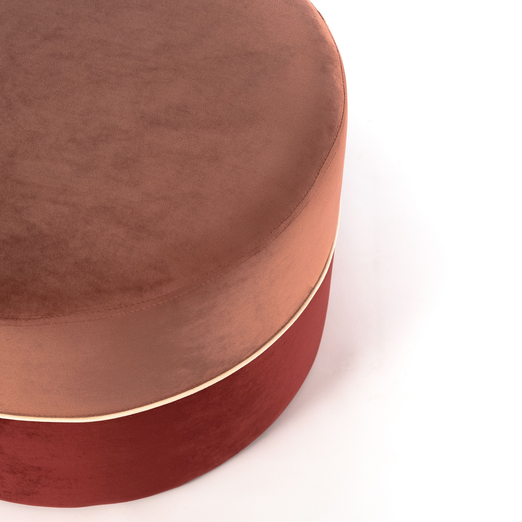 Pouf in velluto rosso "Cora" sgabello struttura in legno cm 62x62 39h