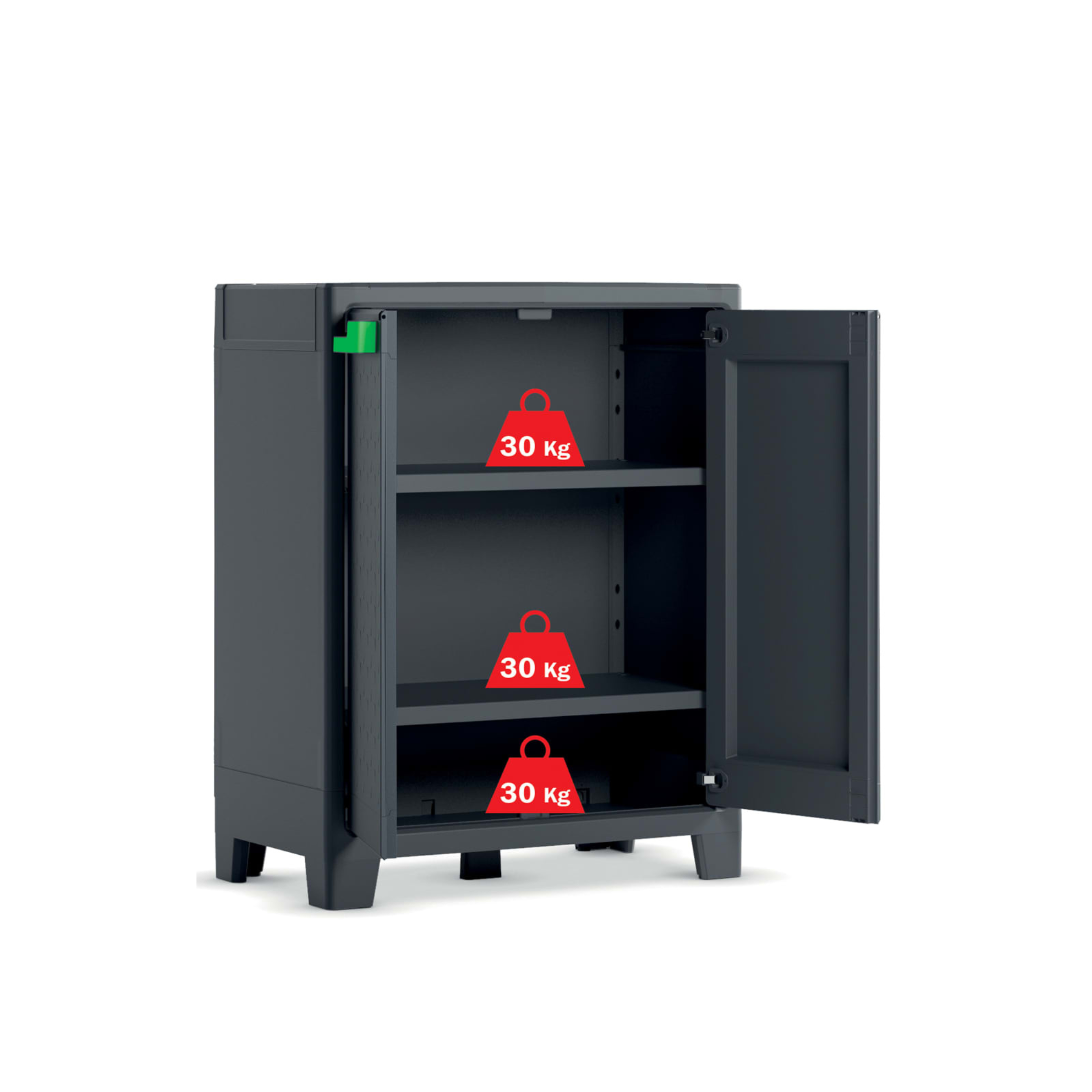 Armadio in resina da giardino "Mody" con ripiani interni e piedini rialzati