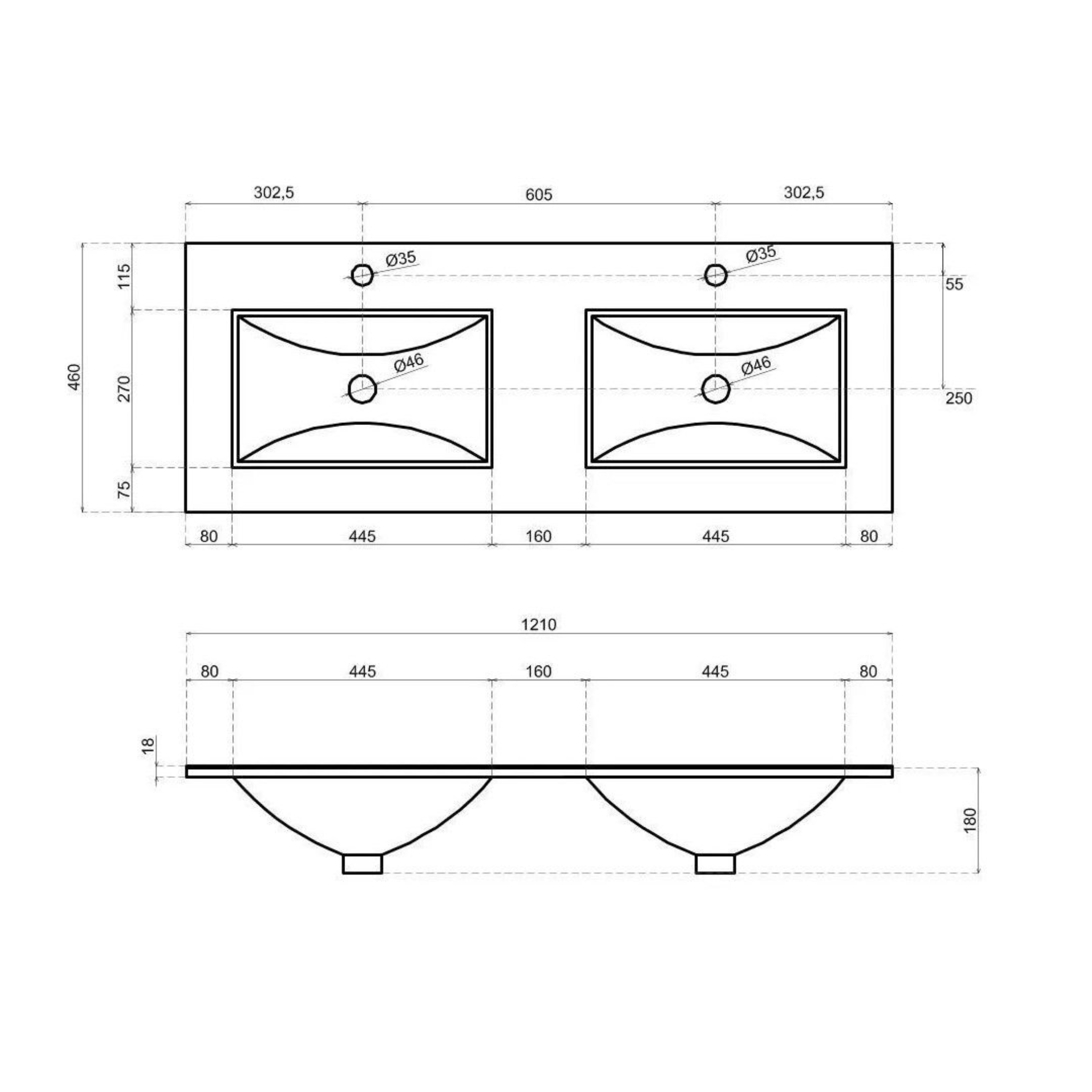 Mobile bagno "Belize120" cm con doppio lavabo e due cassetti finitura bianco legno