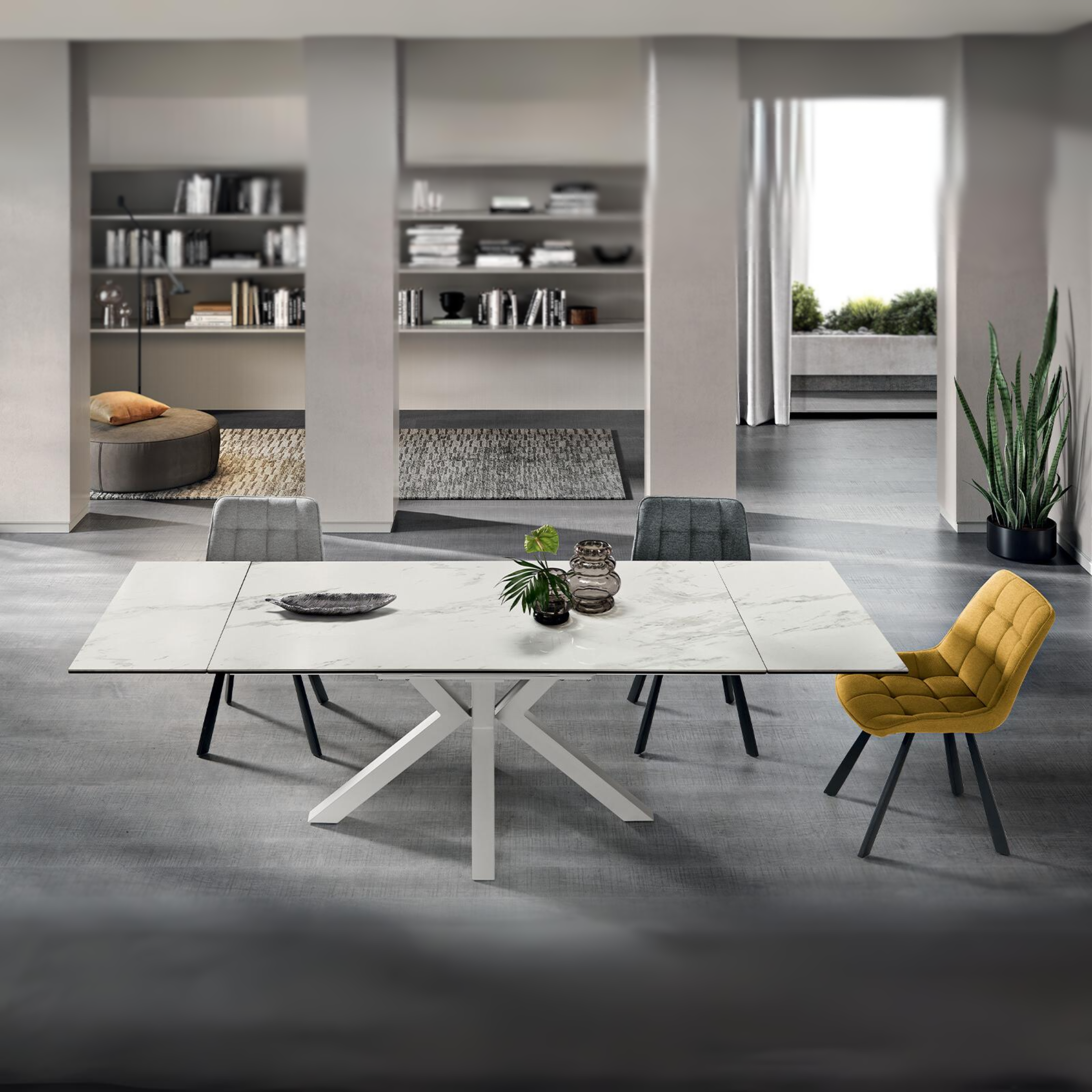 Tavolo moderno allungabile "Artik" con base in metallo fino a 10 posti