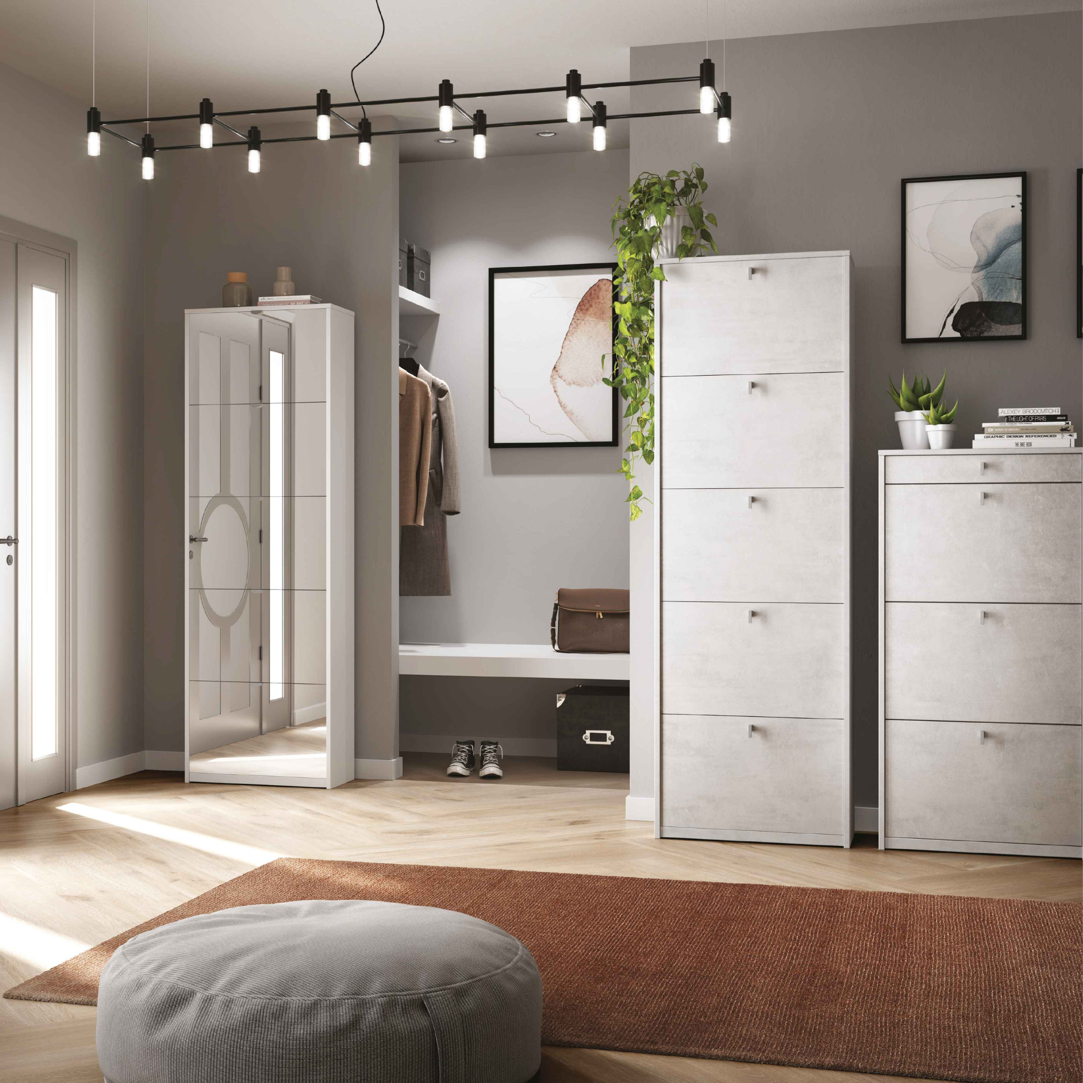 Scarpiera moderna a specchio "Melissa" 5 ante in legno cm 63x18 190h