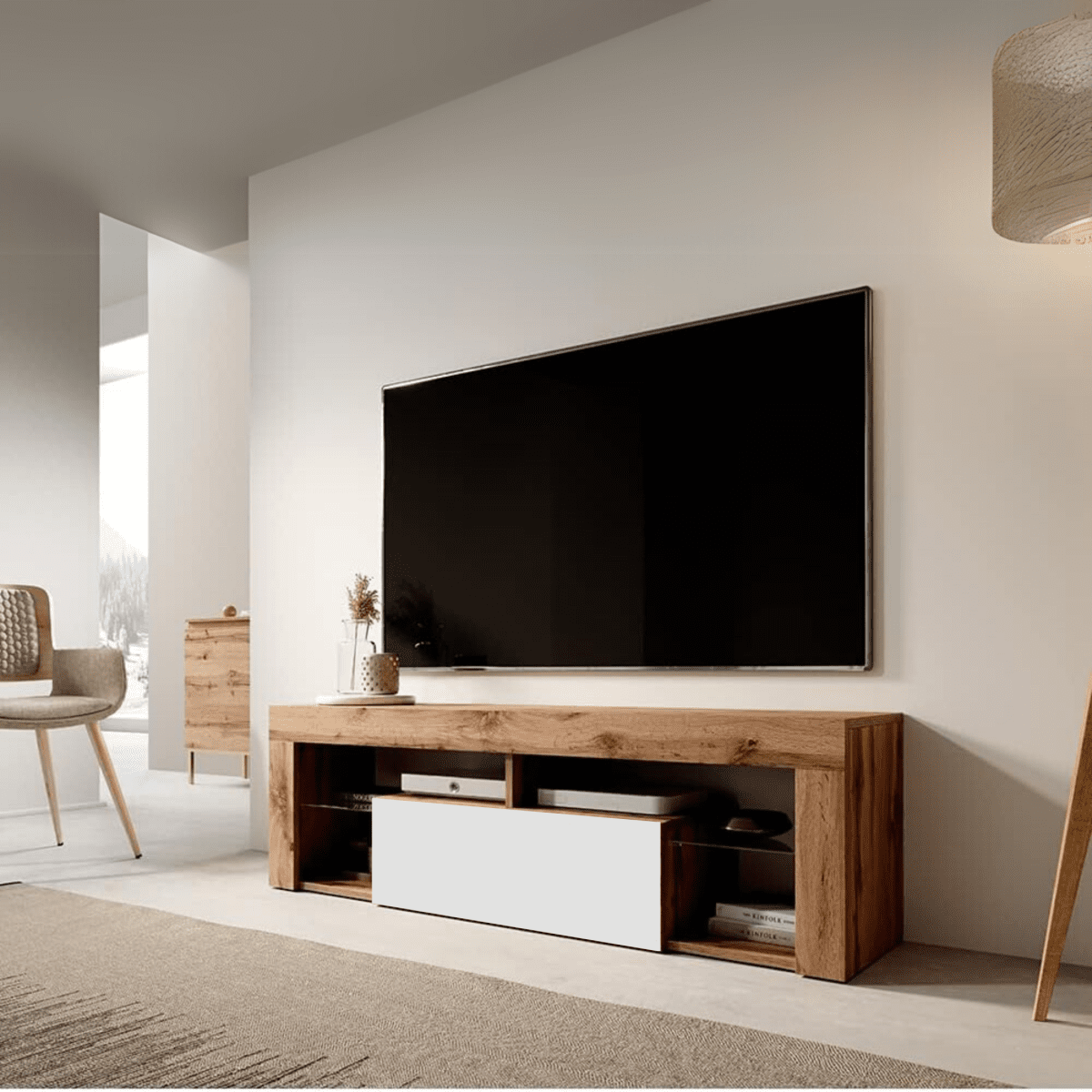 Mobile porta tv "Hugo" in legno rovere e bianco cm 140x35 50h - MondoViro