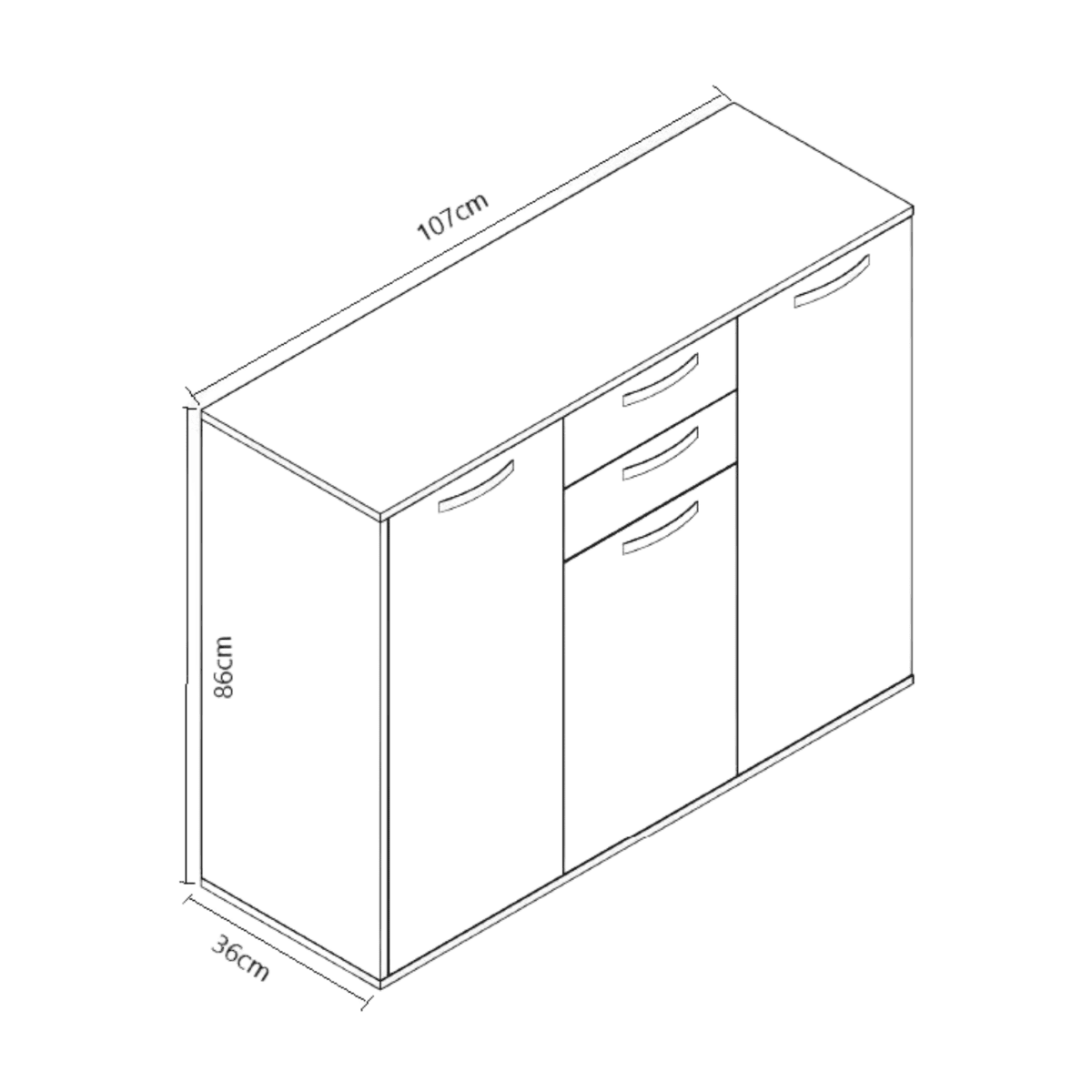 Madia a buffet "Chef" in legno a 3 ante e 2 cassetti da soggiorno cm 107x36 86h - MondoViro