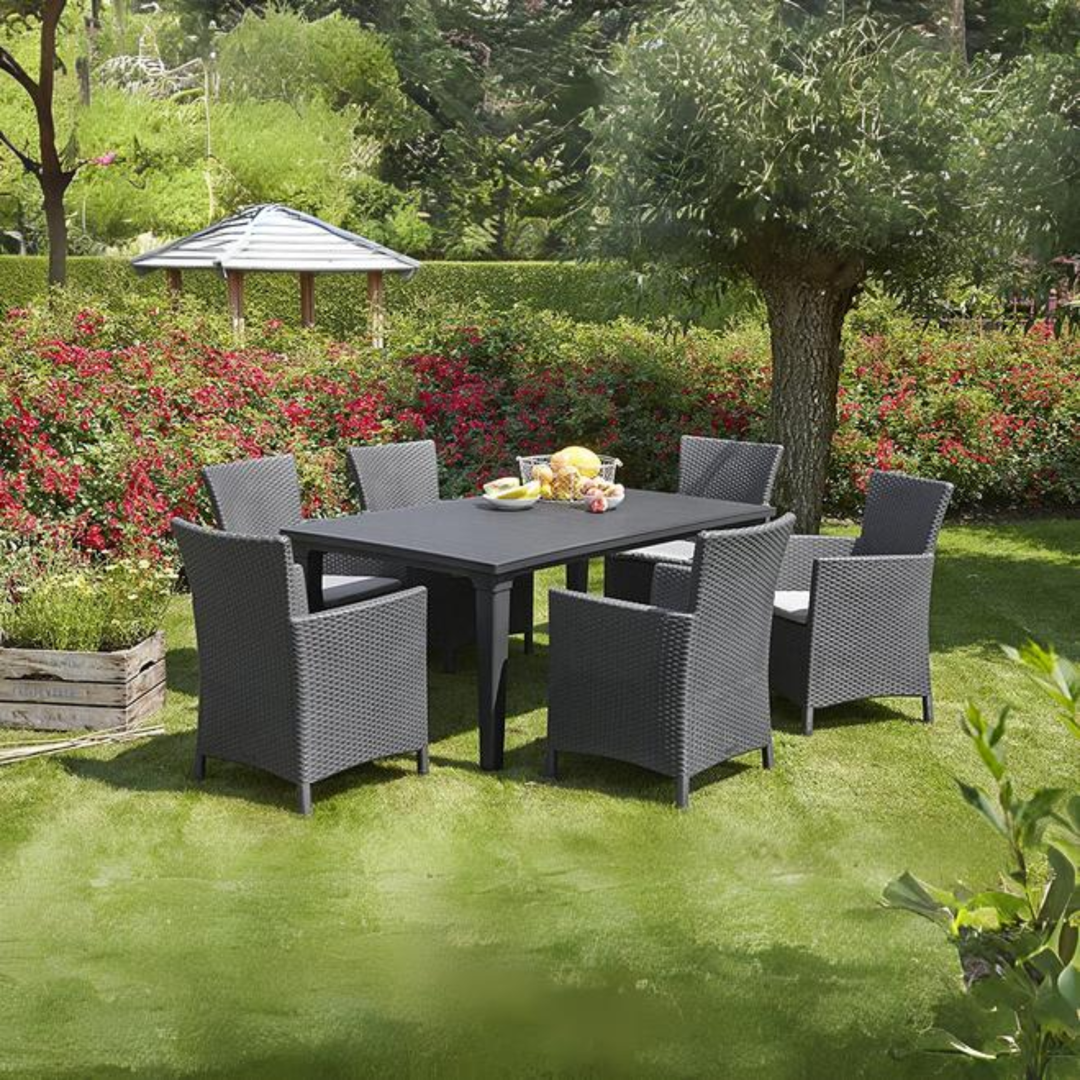 Poltrona in rattan con cuscino da seduta "Iowa" da giardino cm 60x62 89h