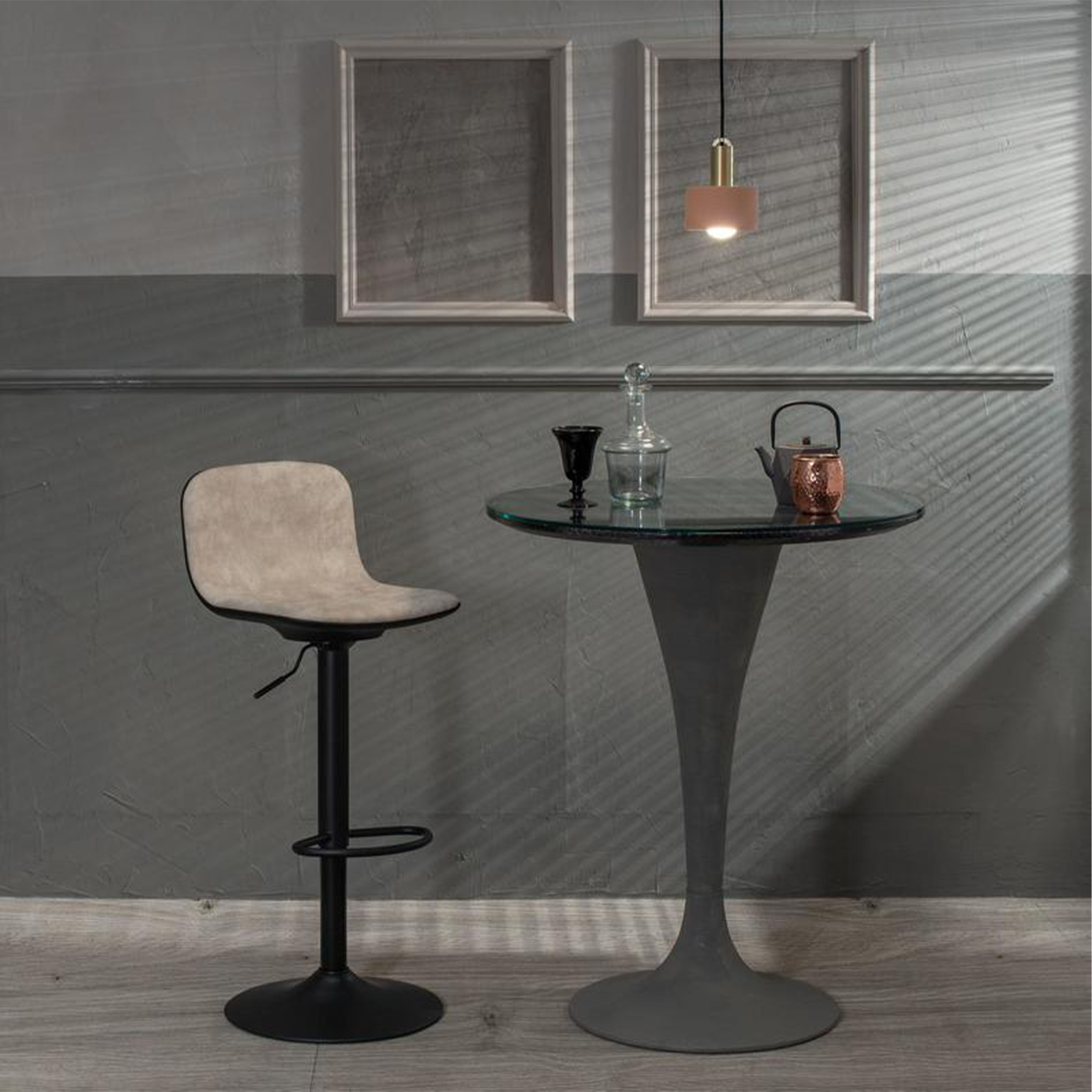 Set di sgabelli alti "Woody" in tessuto con elevazione a gas e poggiapiedi cm 45x39 86h