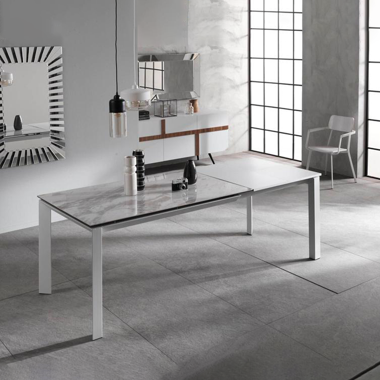 Tavolo allungabile moderno "Filo" piano in ceramica gambe in alluminio cm 140/220x90 75h