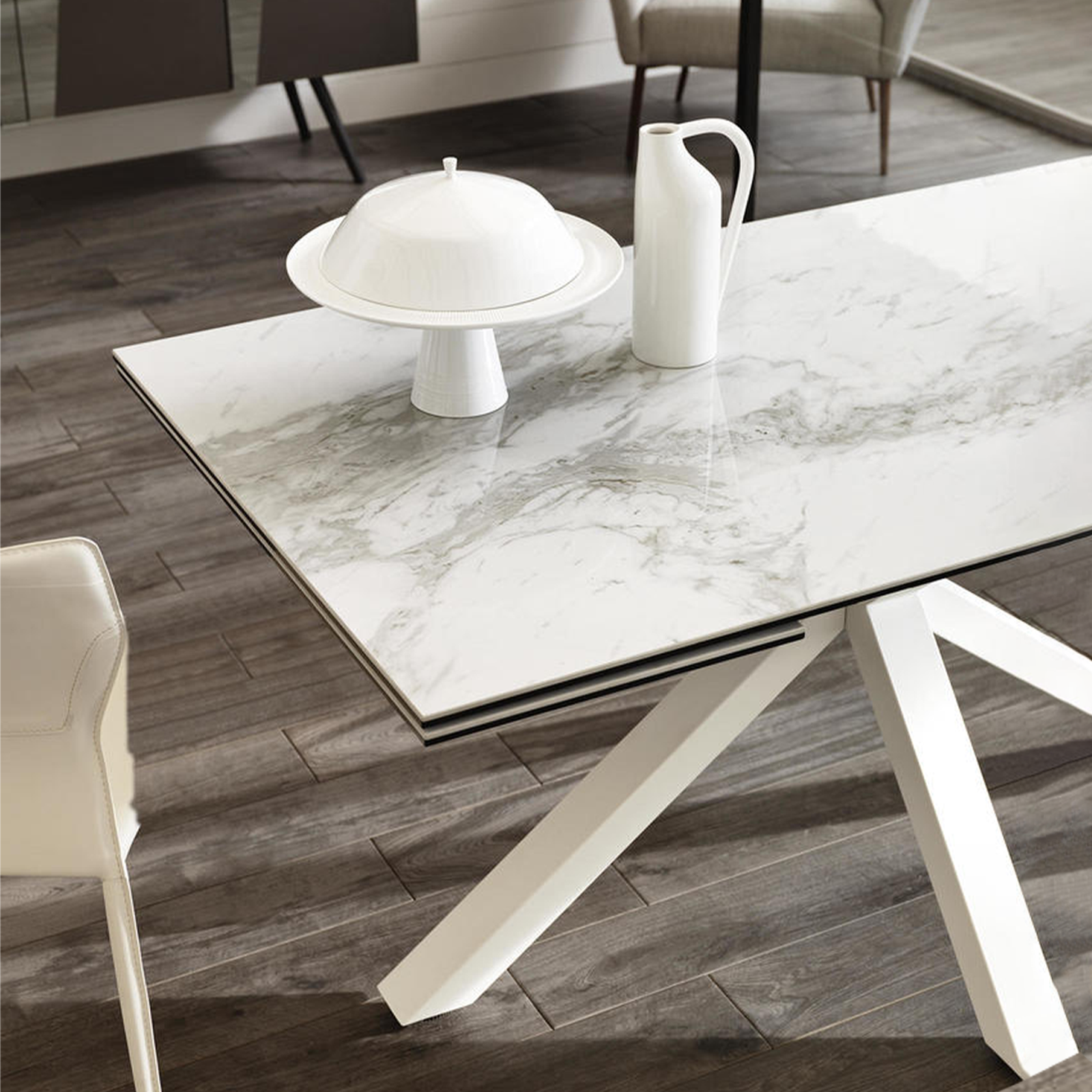 Tavolo allungabile "Daniel" piano su vetro temperato cm 160/240x90 76h