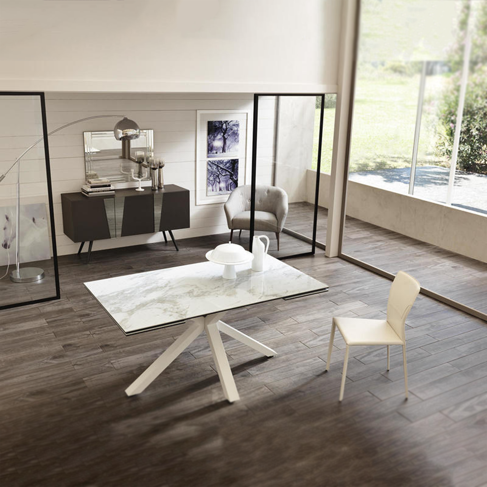 Tavolo allungabile "Daniel" piano su vetro temperato cm 160/240x90 76h