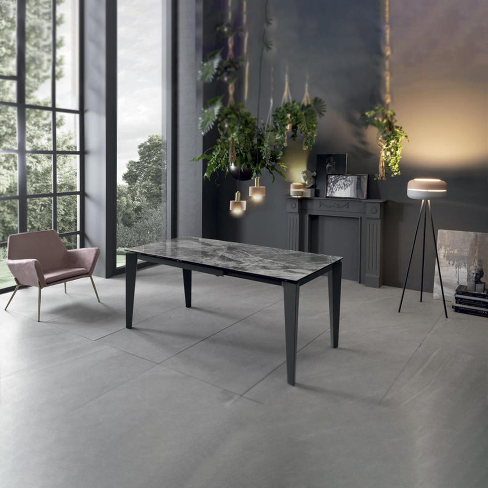 Tavolo moderno allungabile "Fast" con piano in ceramica su vetro temperato