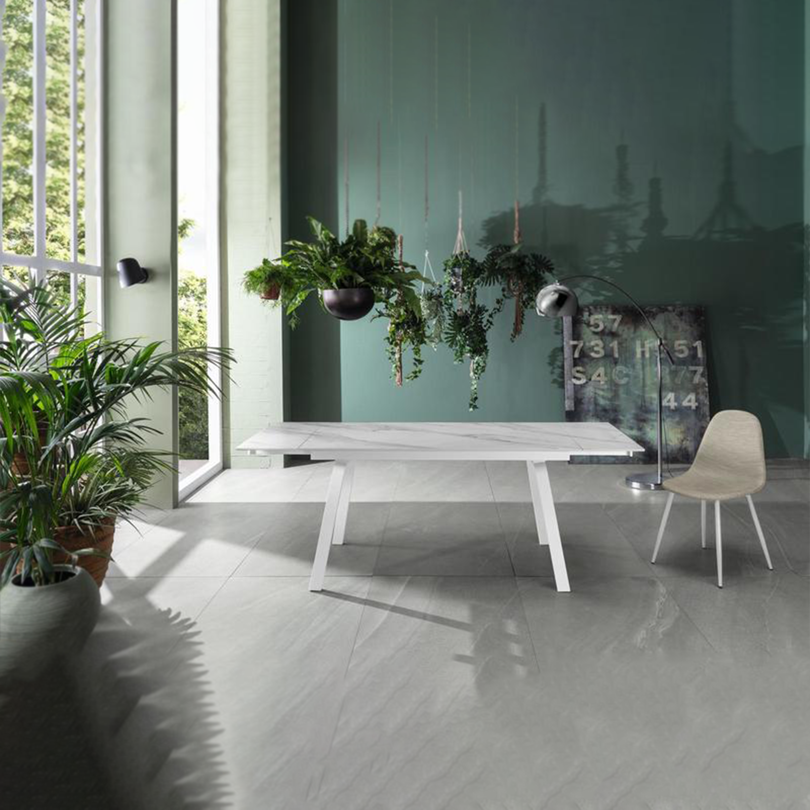 Tavolo allungabile "Zante" piano in pietra effetto marmo cm 200x80 76h