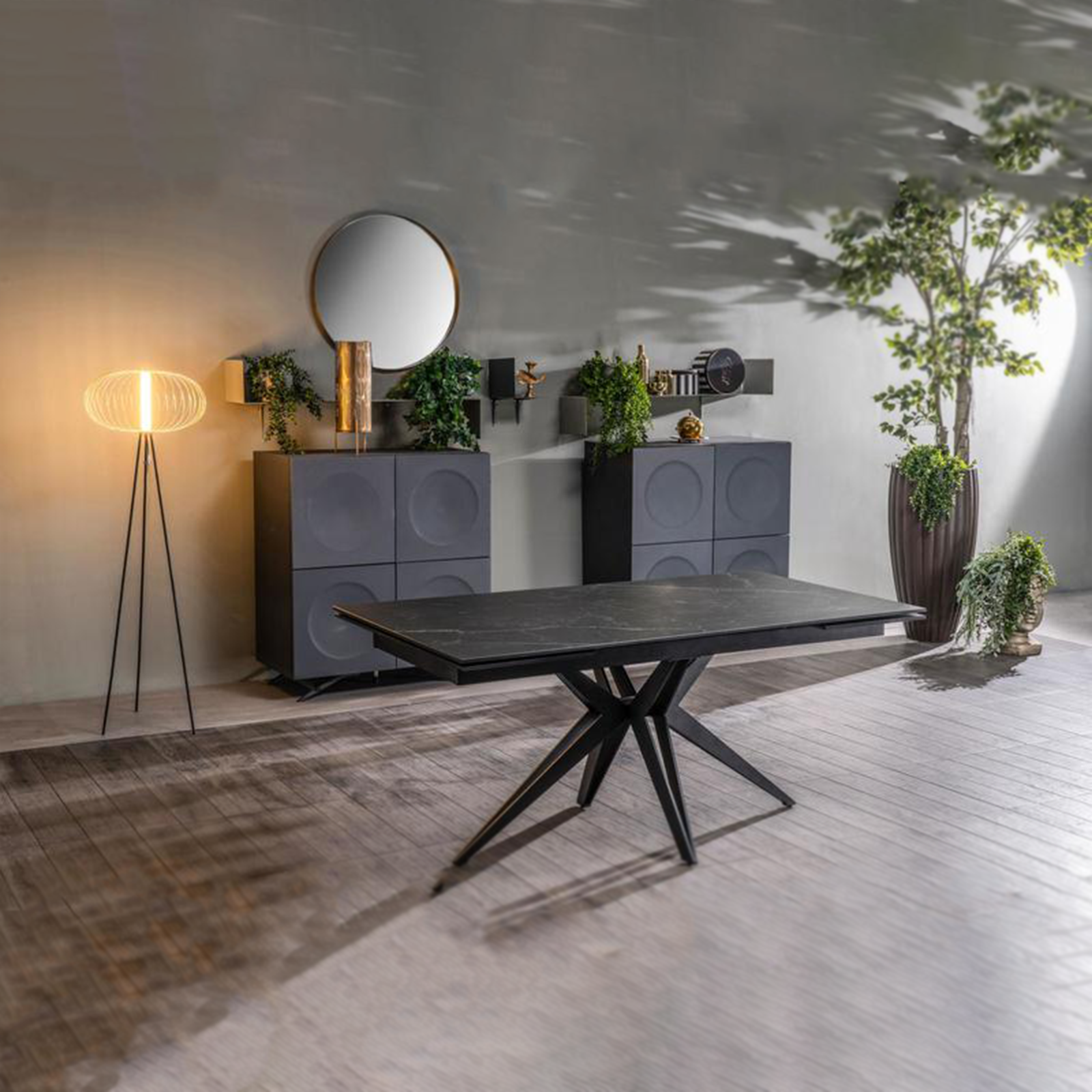 Tavolo allungabile moderno "Amber" da soggiorno con piano in ceramica effetto marmo