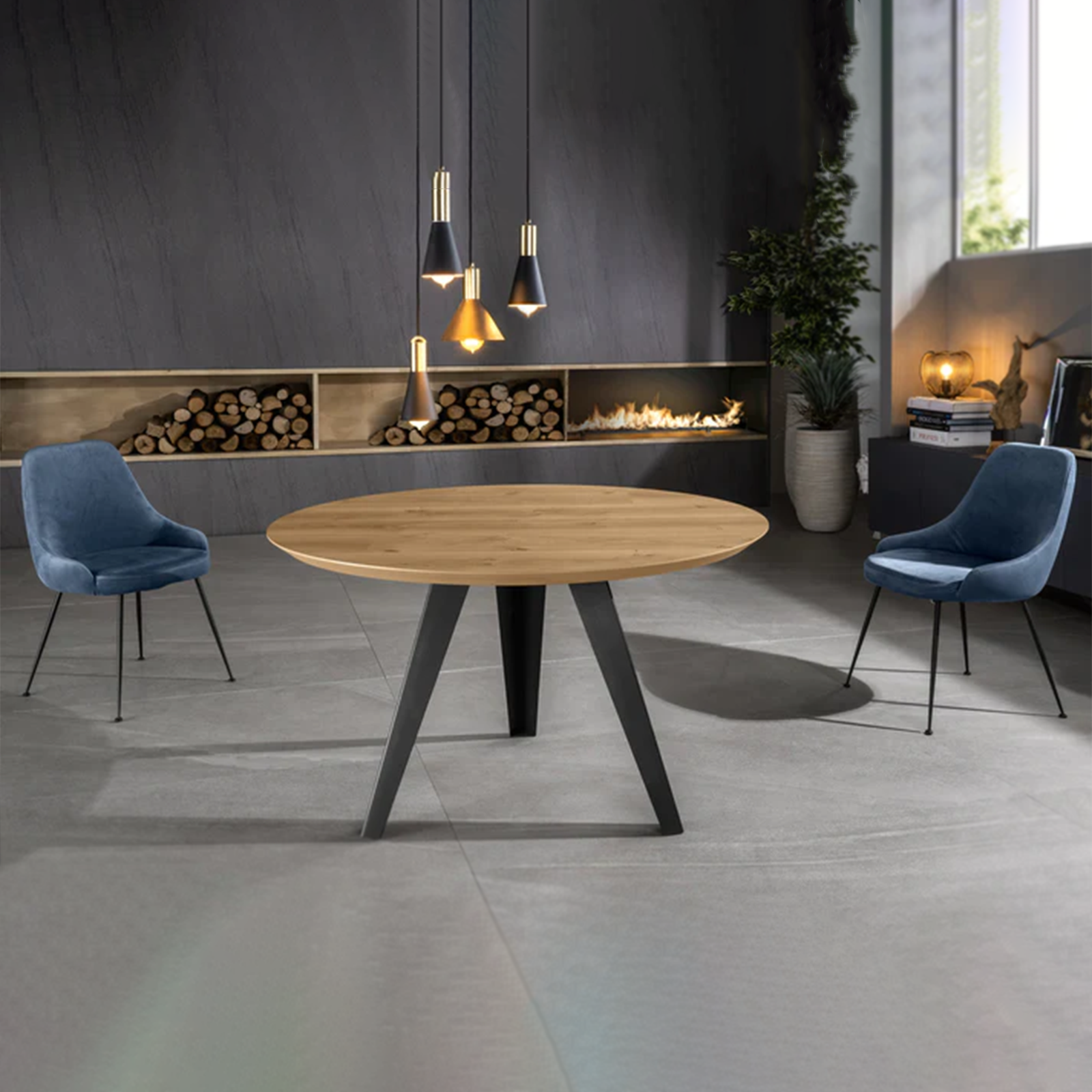 Tavolo tondo in legno "Dorian" gambe in metallo cm 130x130 76h