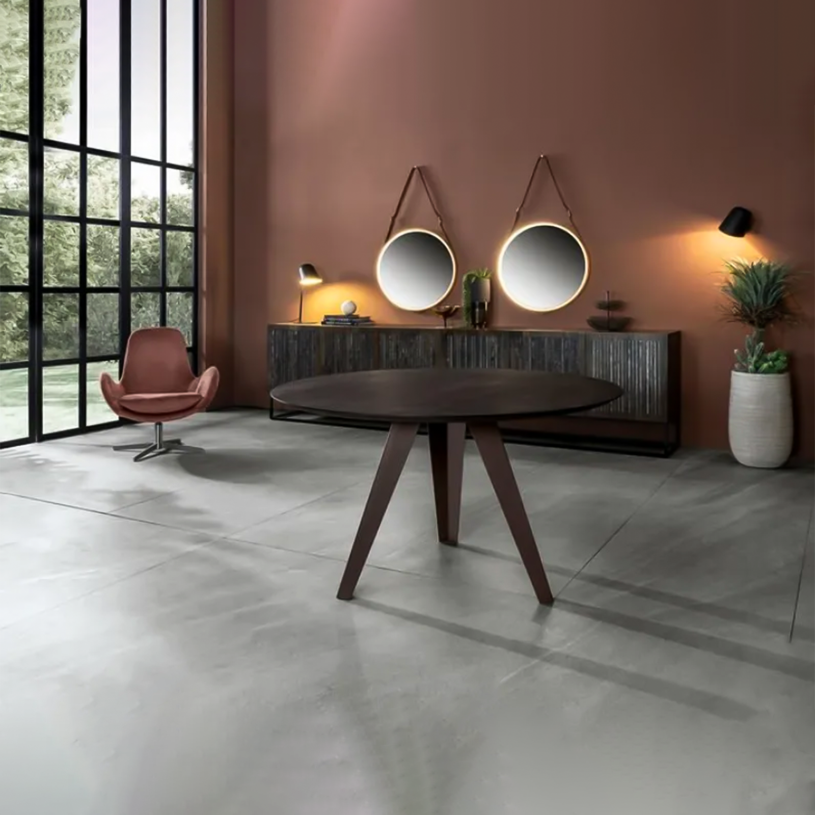 Tavolo tondo in legno "Dorian" gambe in metallo cm 130x130 76h