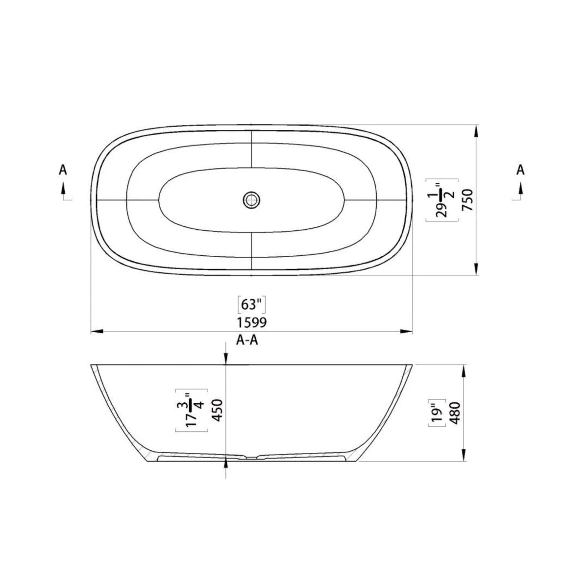 Vasca da bagno freestanding "Rimini" in marmo ricomposto cm 160x75 48h - MondoViro