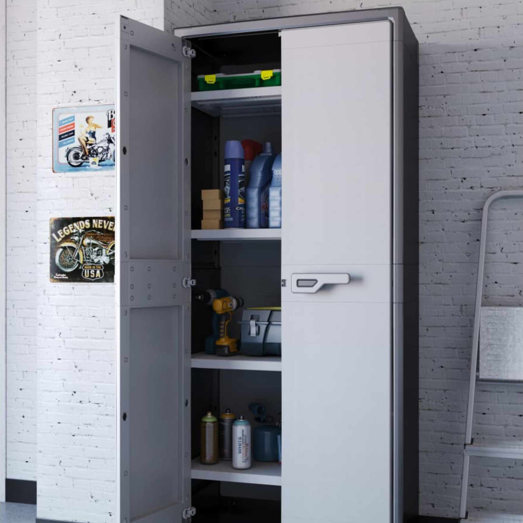 Armadio XL in resina da giardino "Hitan" con ripiani interni e piedini rialzati