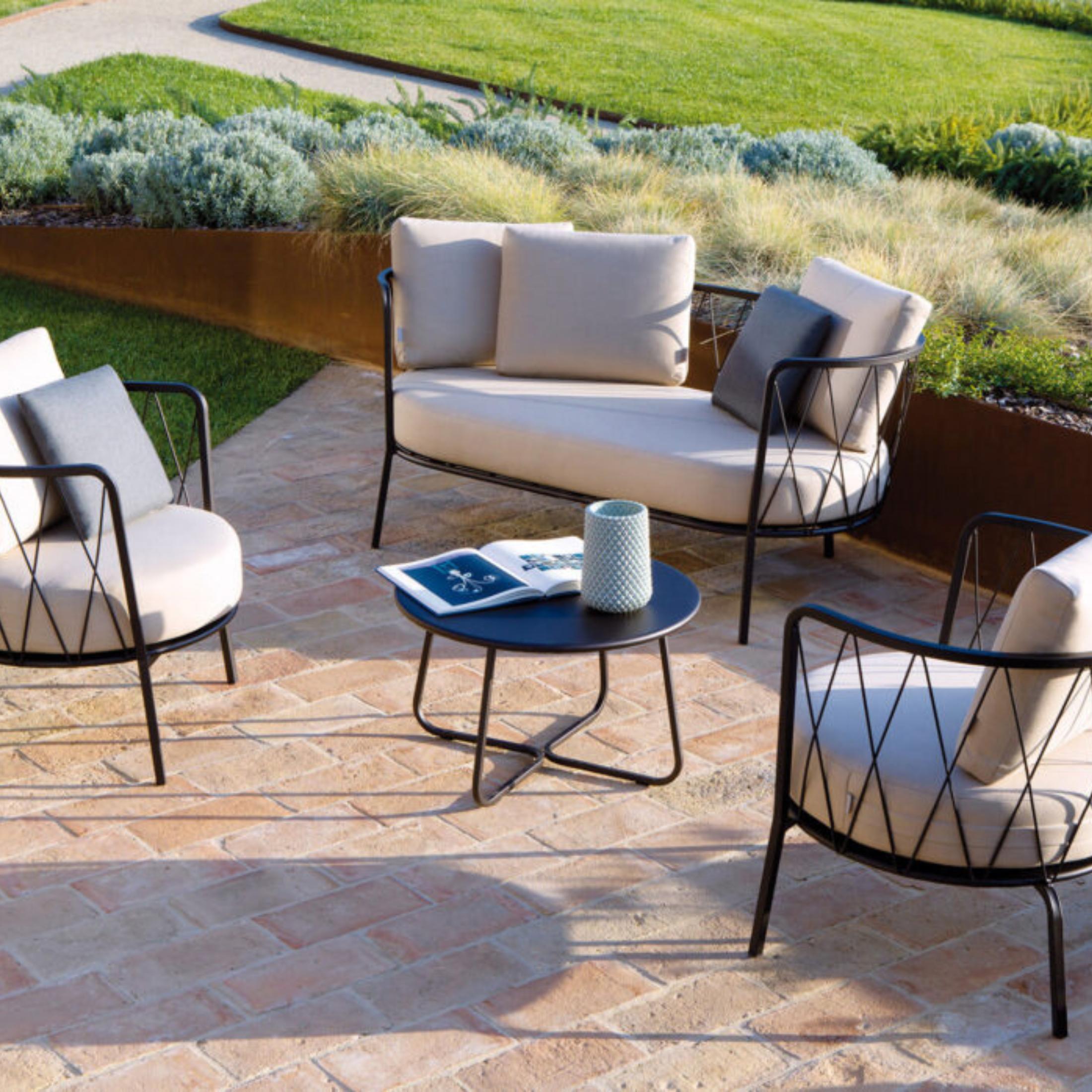 Divano da giardino 2 posti in metallo zincato "Daisy13" sedia lounge cm 160x73 71h