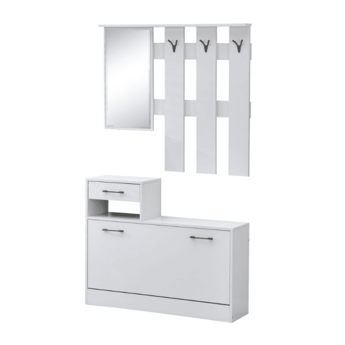 Scarpiera da ingresso in legno "Rudolf" con specchio e appendiabiti cm 100x26 180h - MondoViro